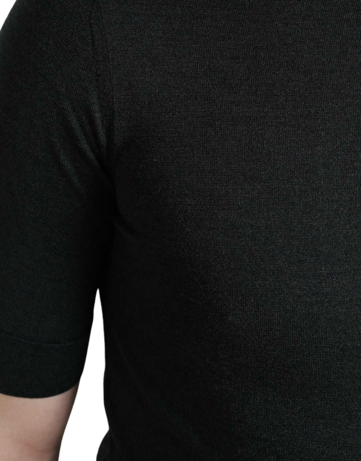 - Elegant Silk Crew Neck Tee in Dark Grey