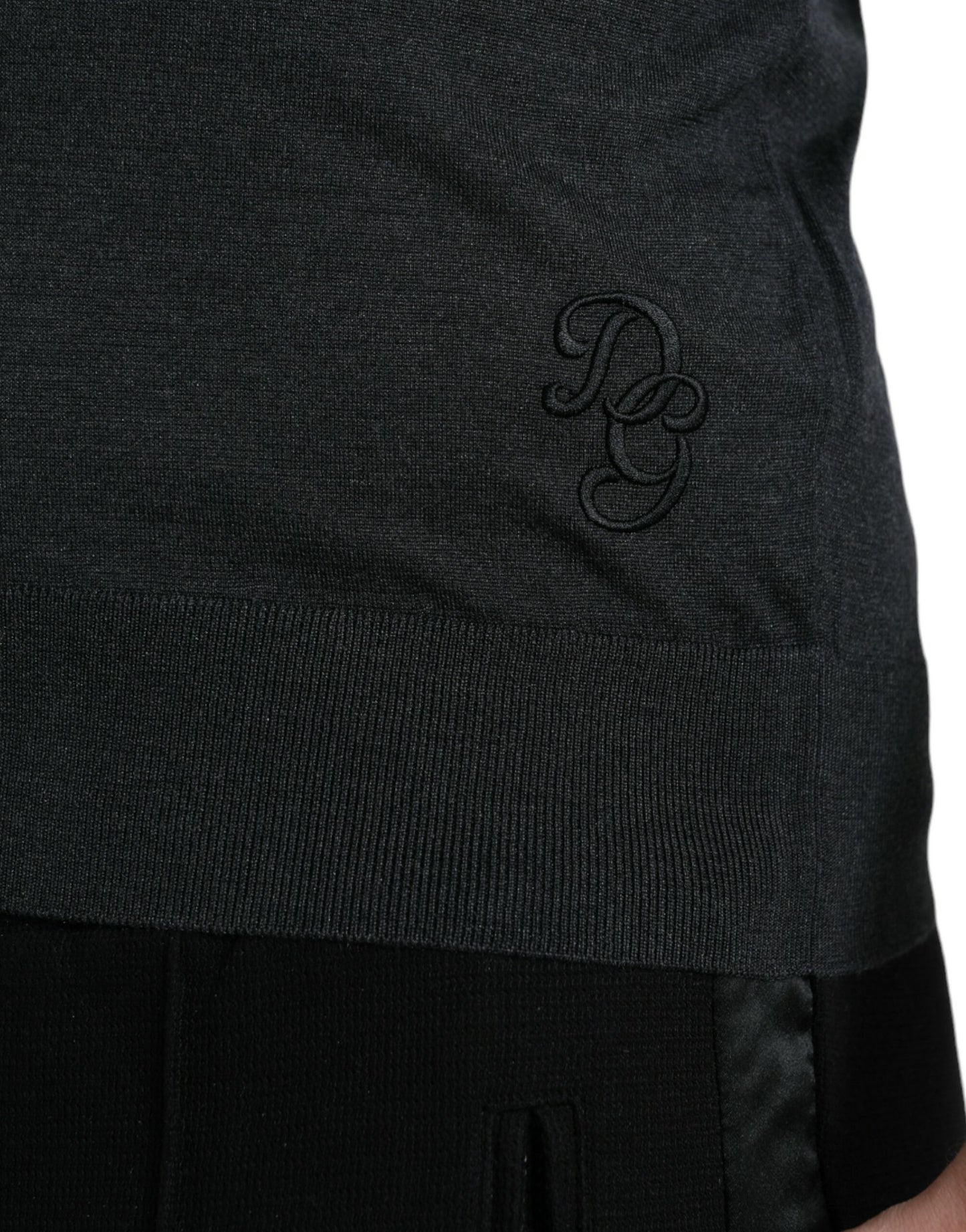 - Elegant Silk Crew Neck Tee in Dark Grey
