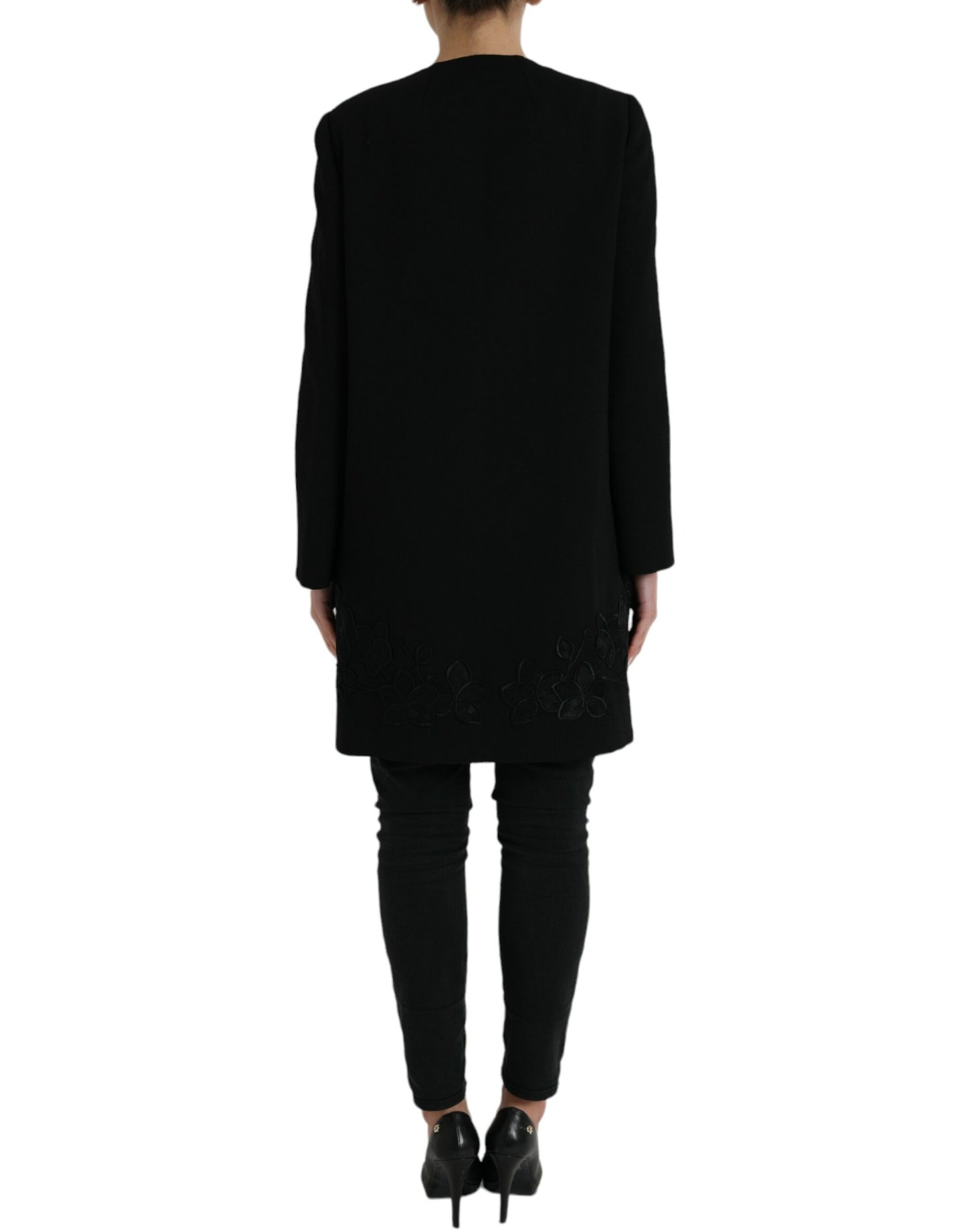 - Elegant Floral Buttoned Wool Trench Coat