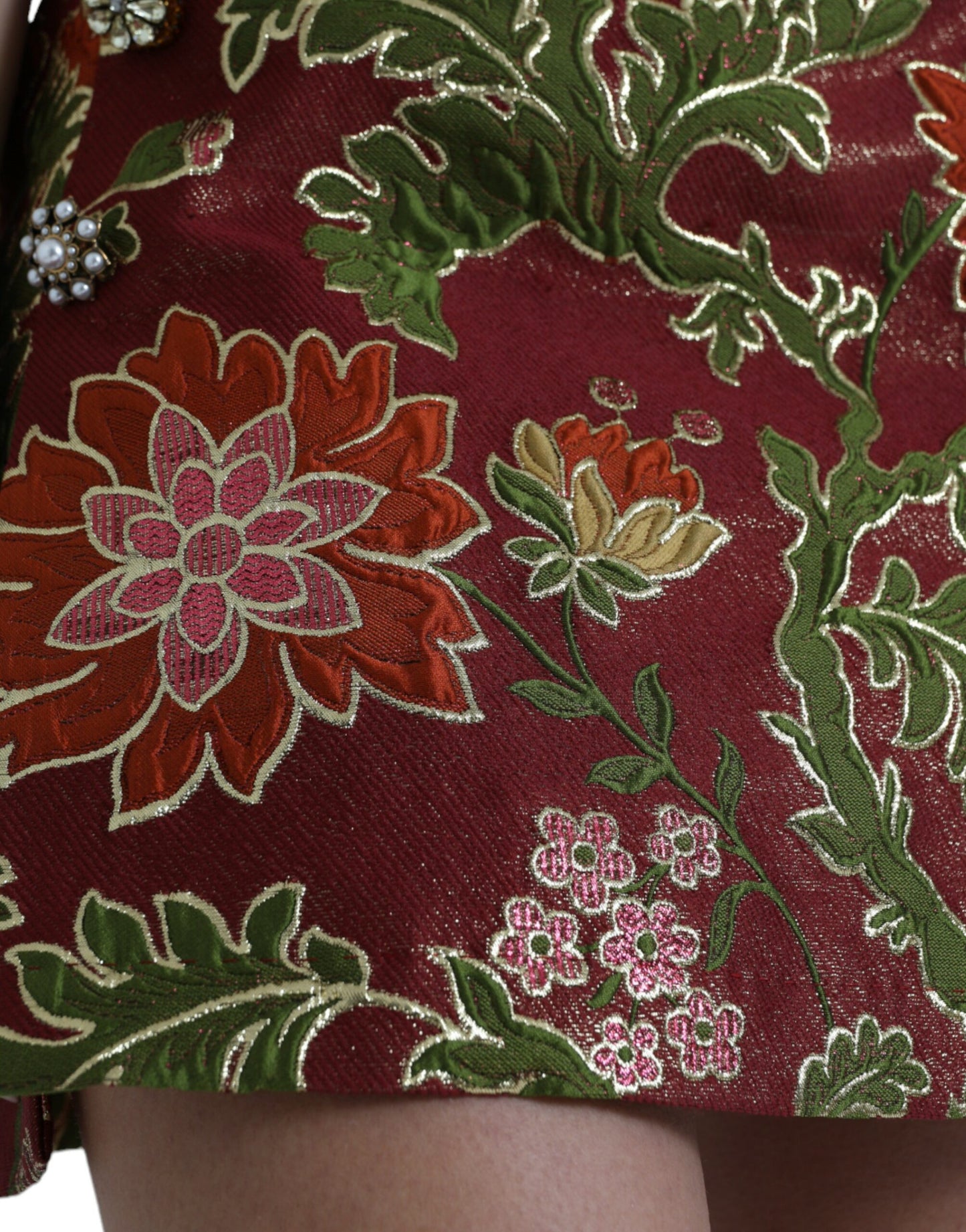 - Maroon Floral Jacquard Mini Skirt