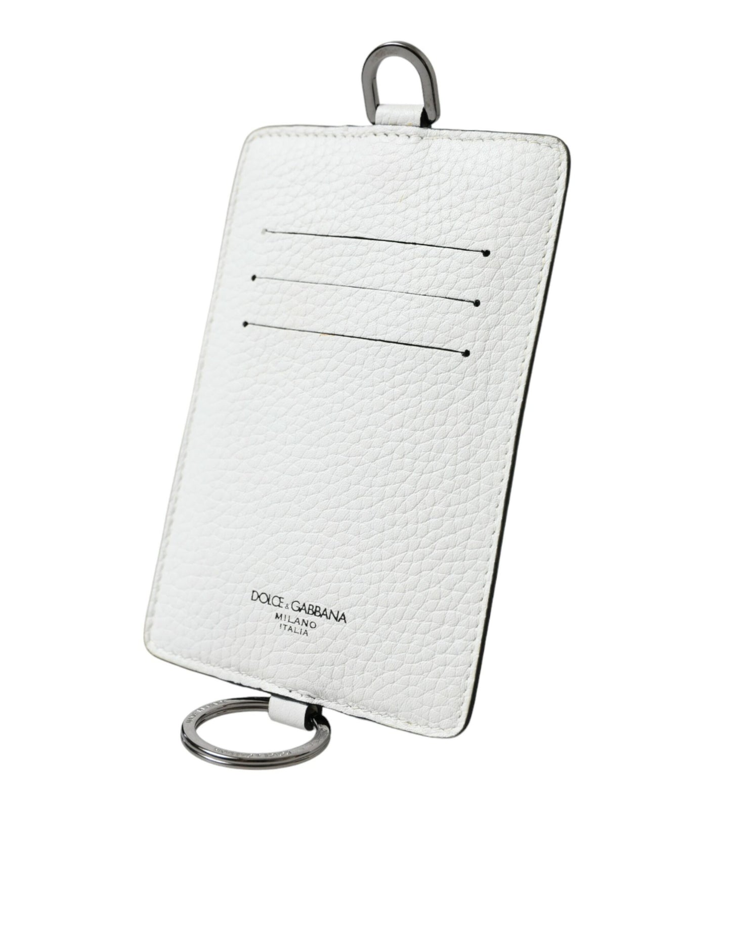 - White Calf Leather Lanyard Logo Card Holder Wallet