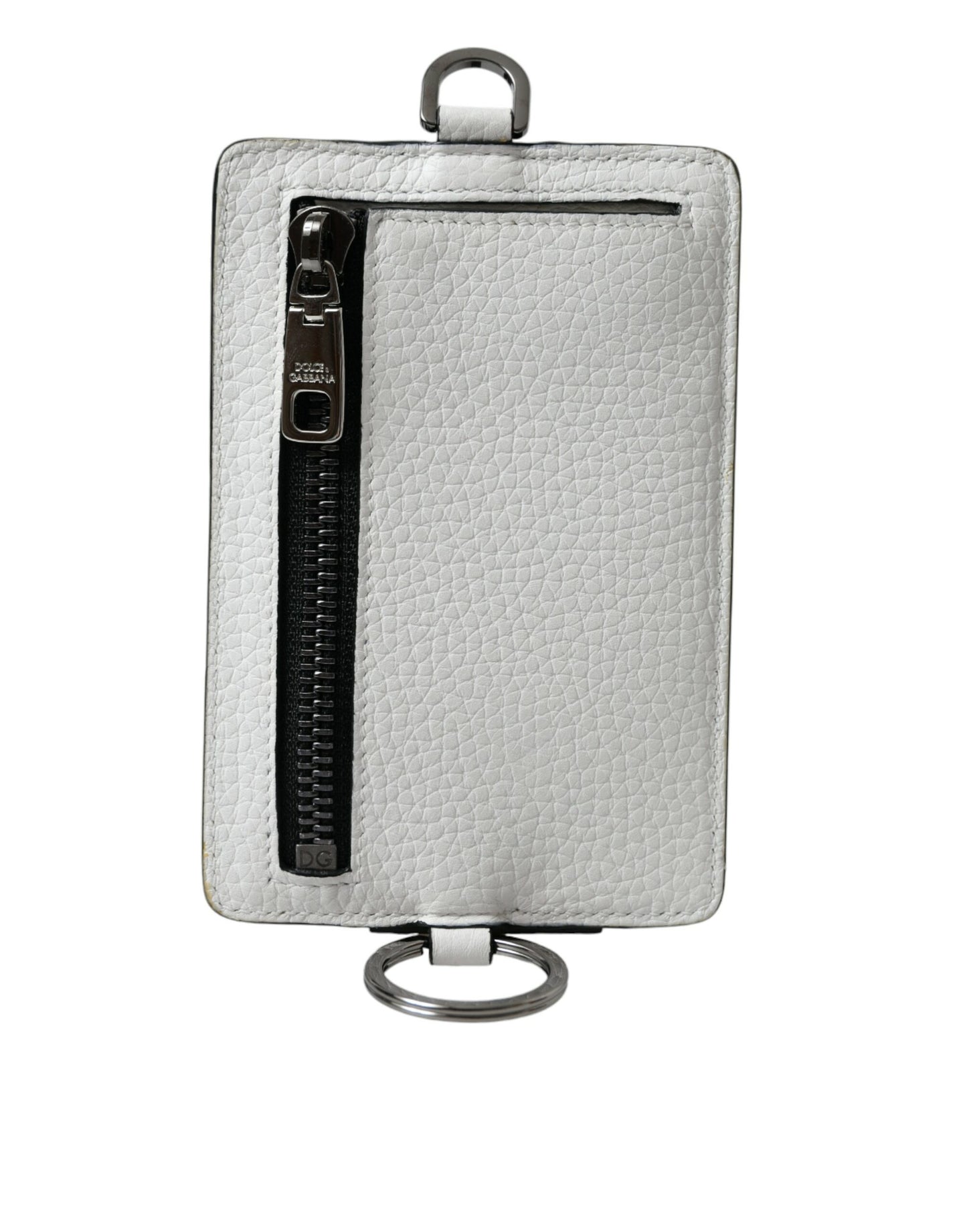 - White Calf Leather Lanyard Logo Card Holder Wallet