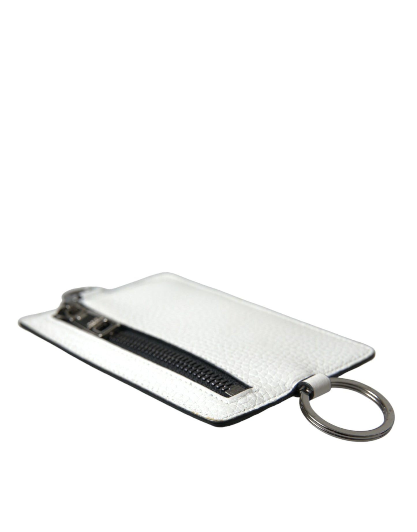 - White Calf Leather Lanyard Logo Card Holder Wallet