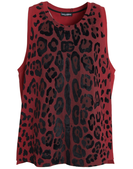 - Red Leopard Print Sleeveless Tank T-shirt