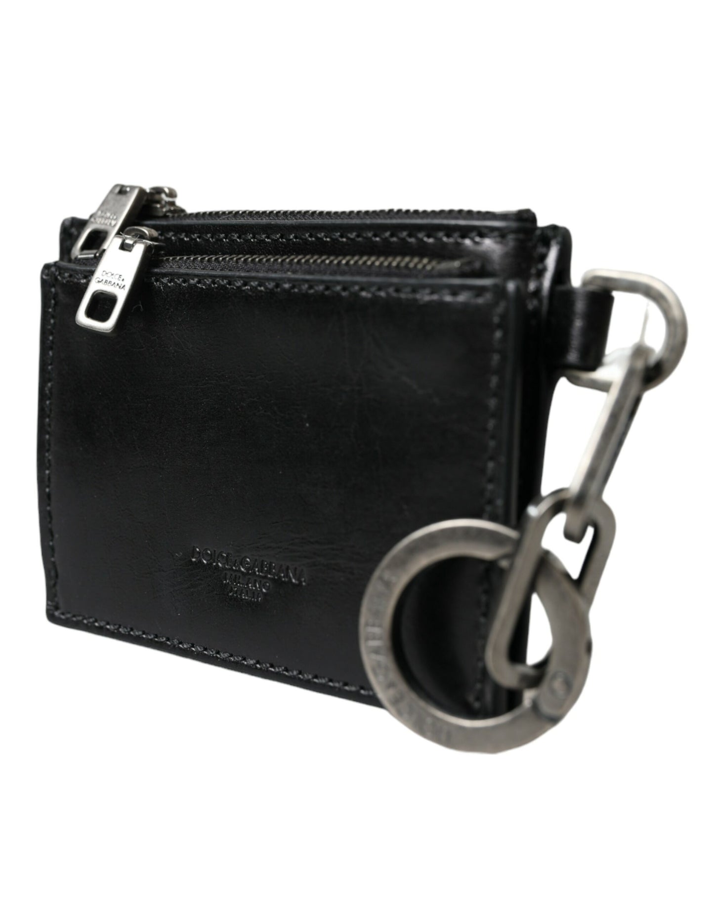- Black Leather Zip Logo Keyring Coin Purse Keyring Wallet