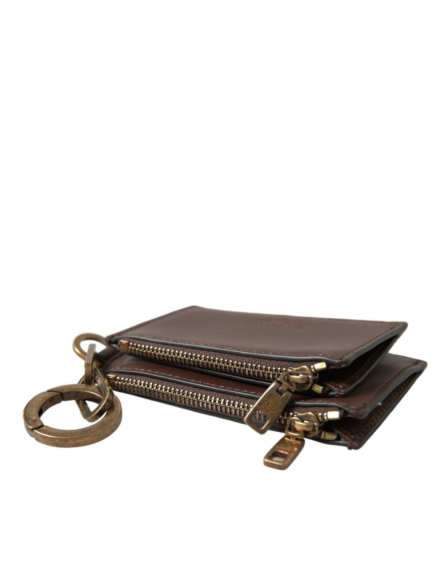 Dolce & Gabbana Brown Leather Zip Logo Keyring Coin Purse