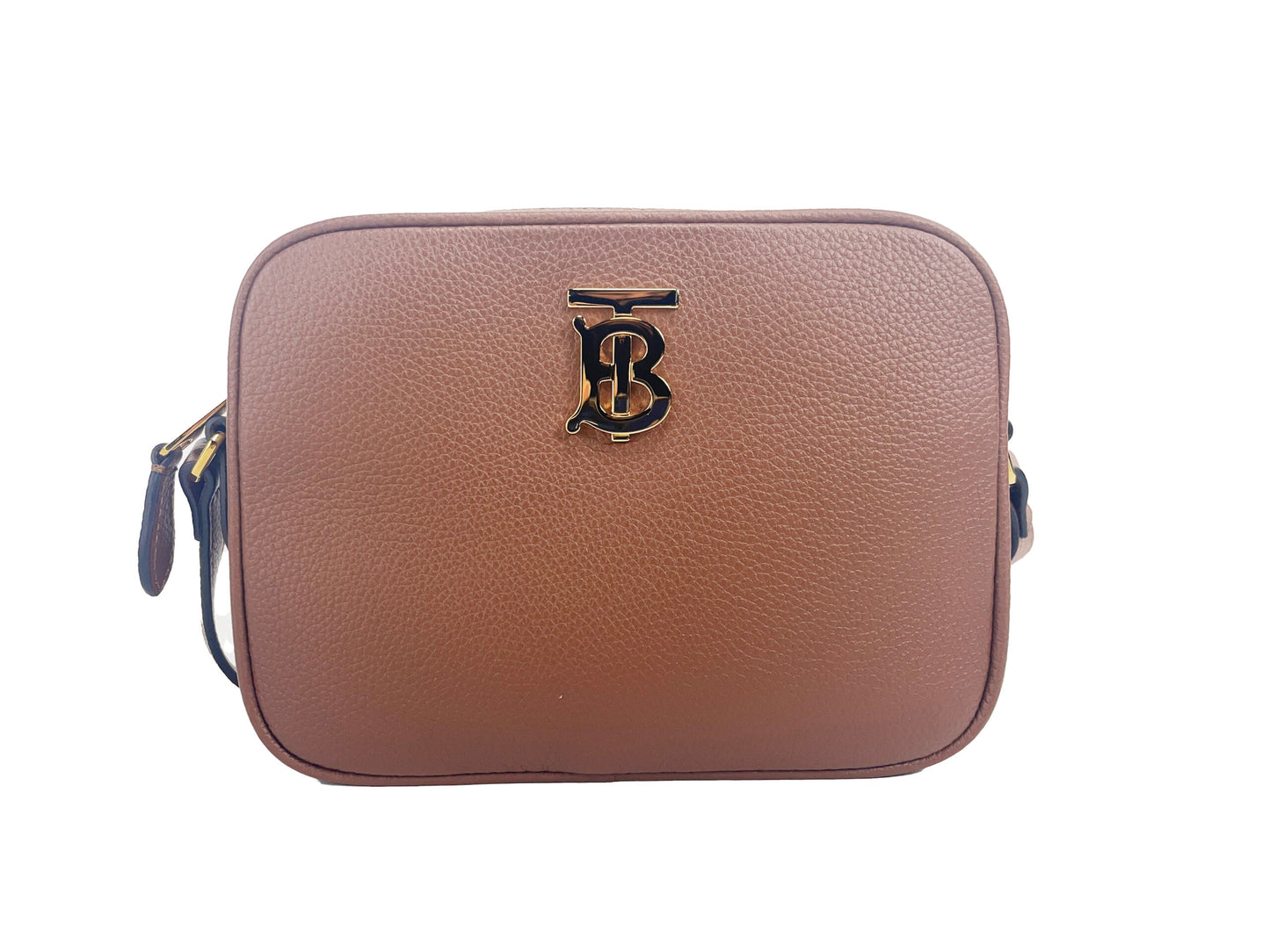 - Small Leather Tan Camera Crossbody TB Logo Bag