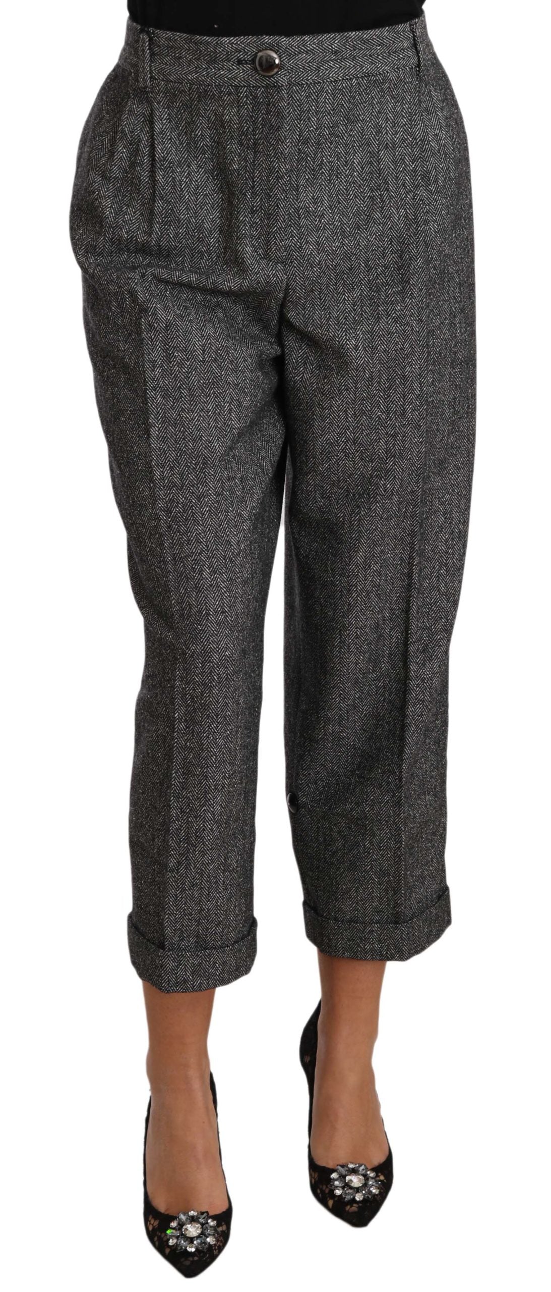 - Elegant Gray Wool-Blend Trousers