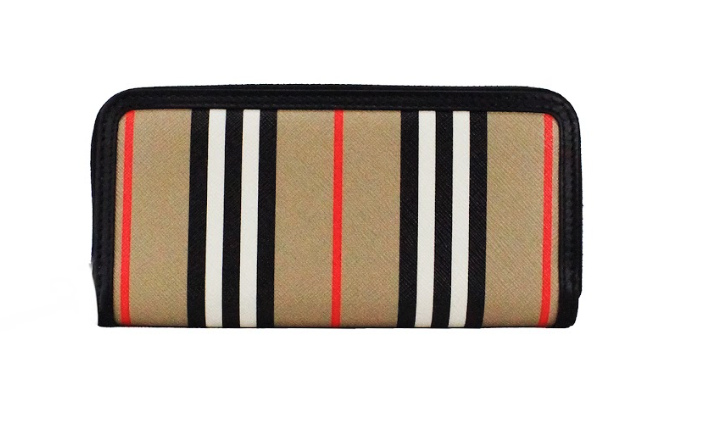 - Ellerby Black Leather Icon Stripe Canvas Zip Around Continental Wallet