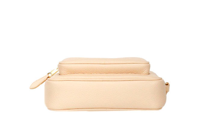 - Small Branded Peach Pink Grainy Leather Camera Crossbody Bag