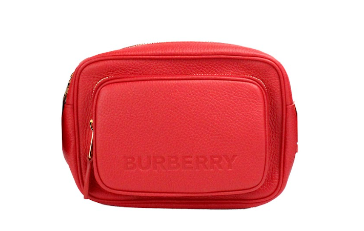 - Small Branded Bright Red Grainy Leather Camera Crossbody Bag