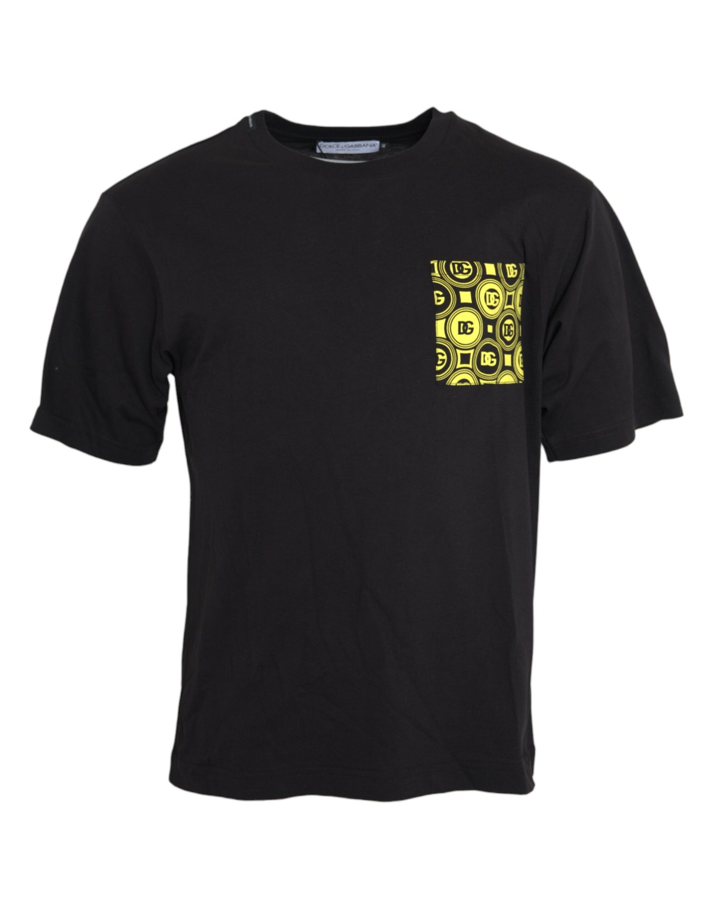 - Black Printed Pocket Cotton Crewneck T-shirt