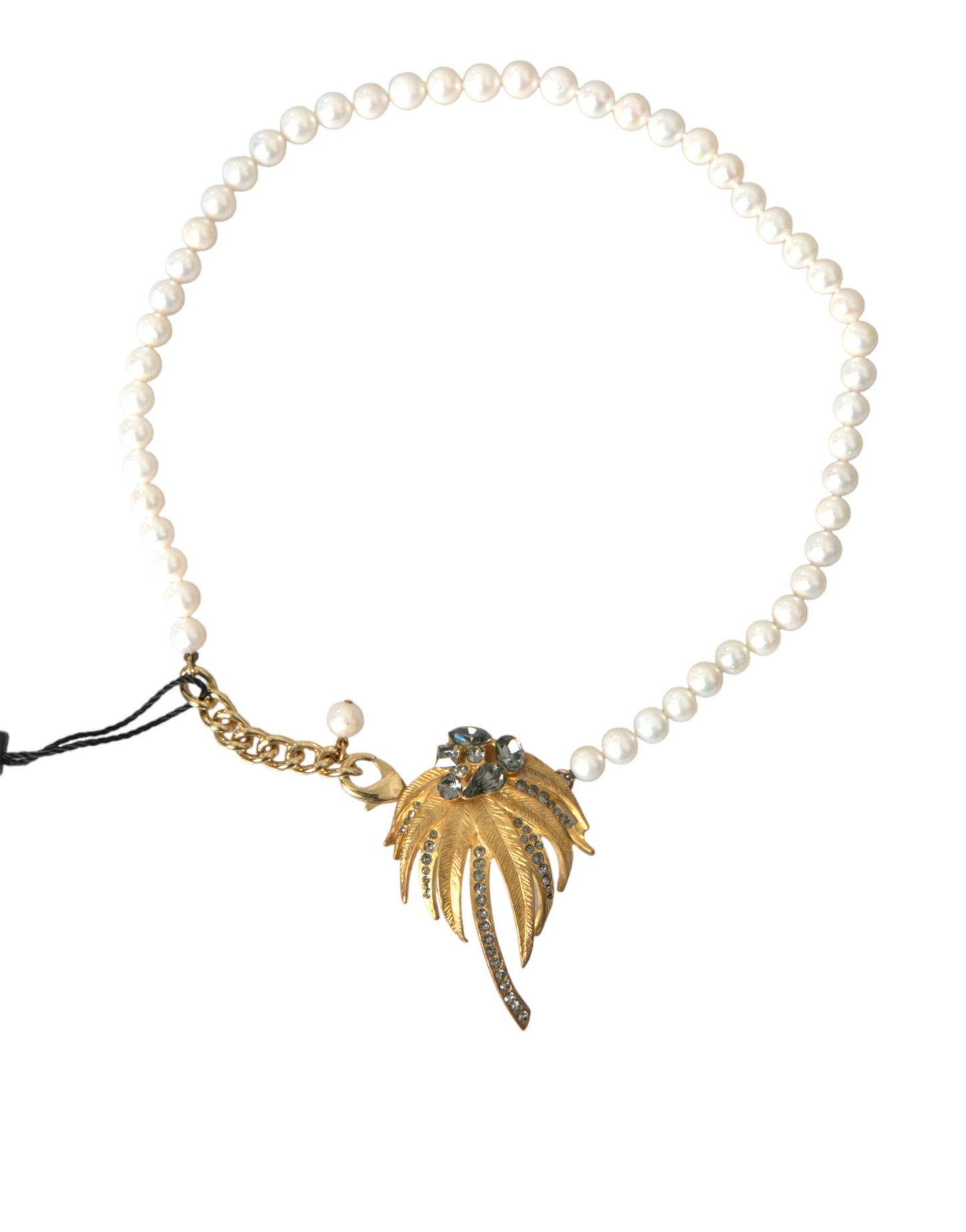 - Gold Brass Crystal Pearl Tree Pendant Charm Necklace