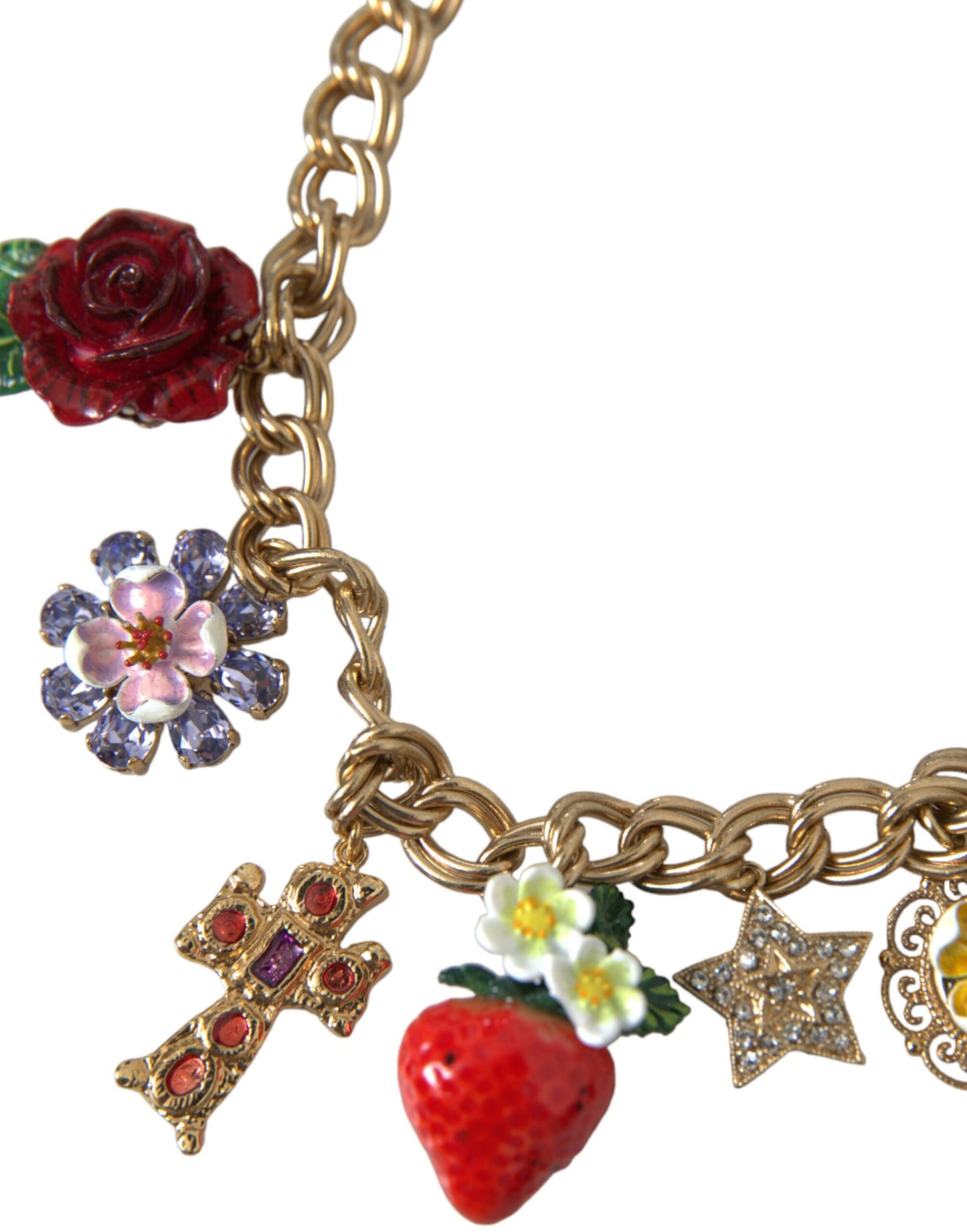 - Gold Chain Rose Cross Strawberry Star Pendant Necklace