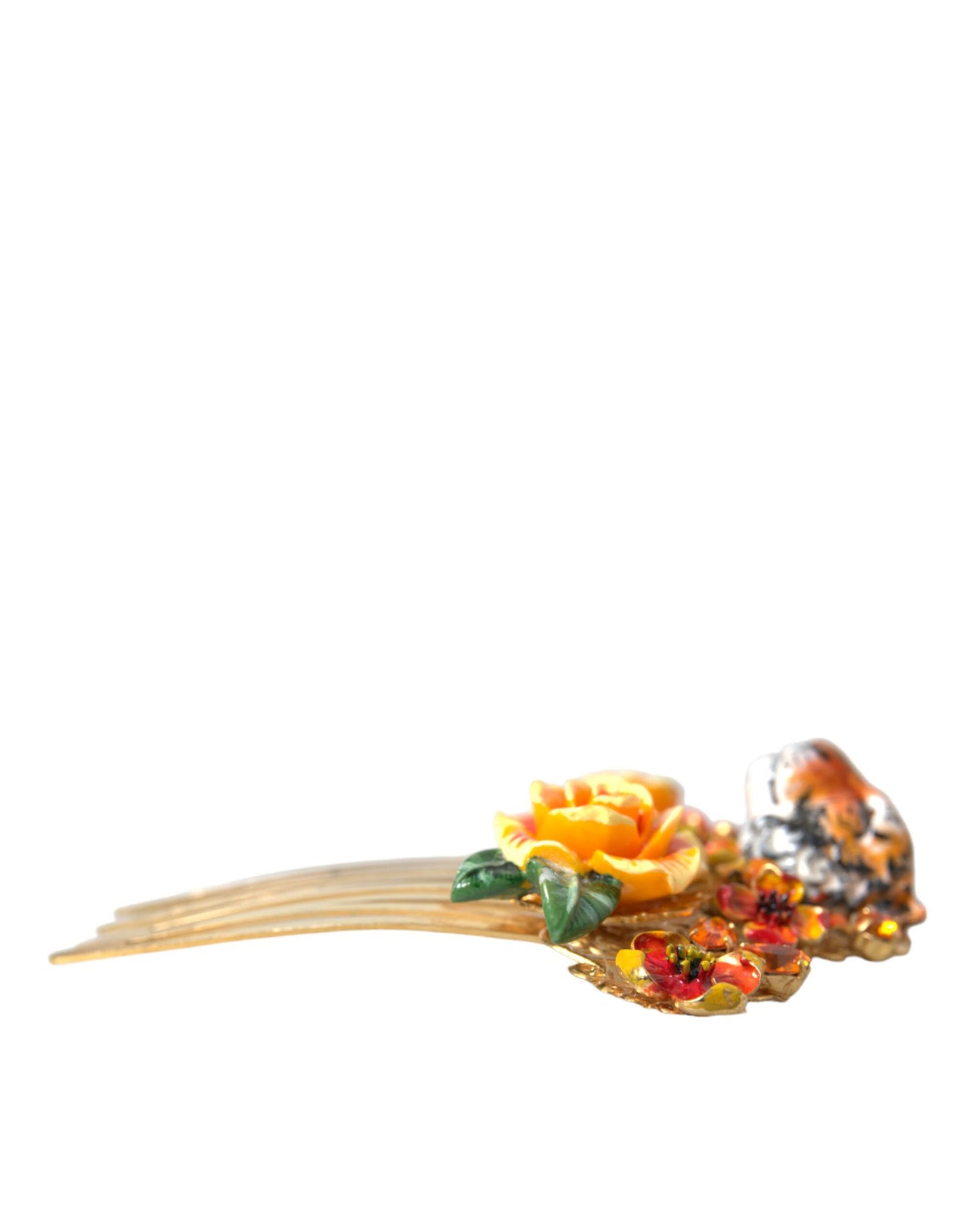 - Gold Brass Crystal Leopard Floral Hair Comb