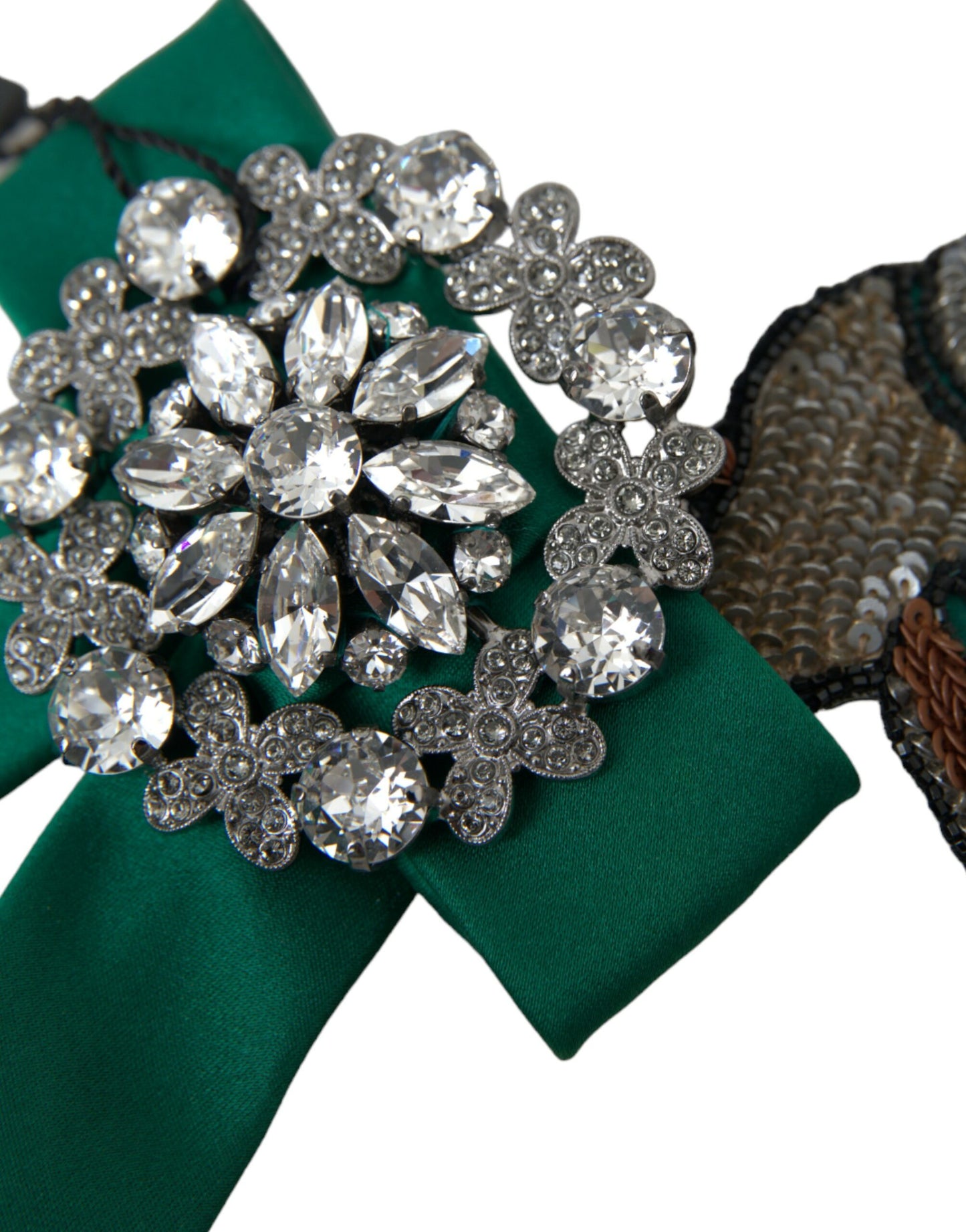 - Green Satin Bird Crystal Women Hair Clip