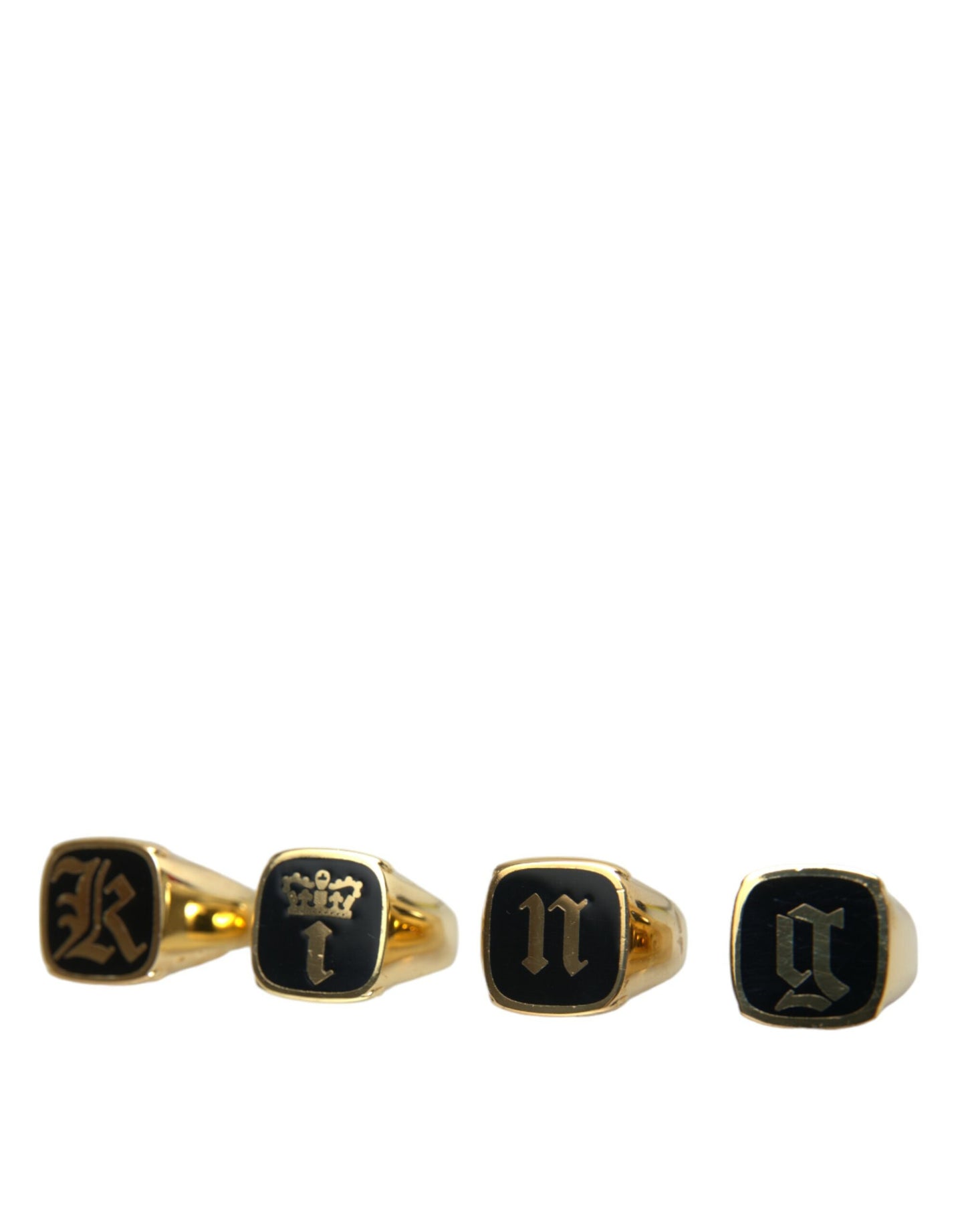 - Gold Brass KING Enamel Set of 4 Ring