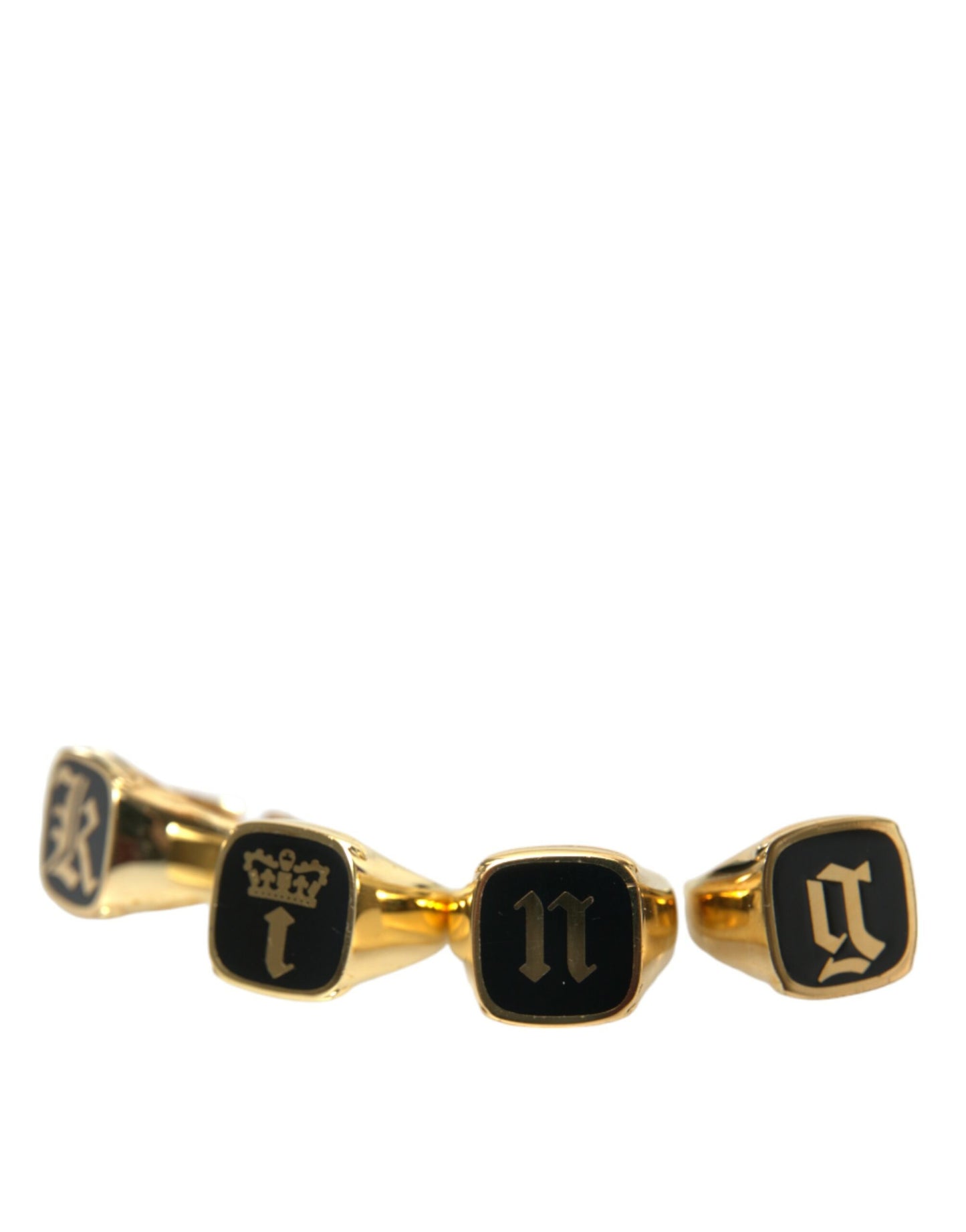 - Gold Brass KING Enamel Set of 4 Ring