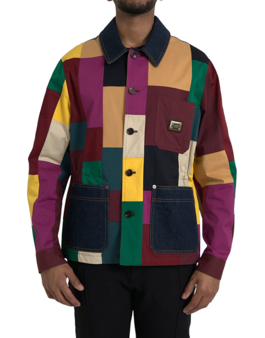 - Multicolor Patchwork Cotton Collared Jacket