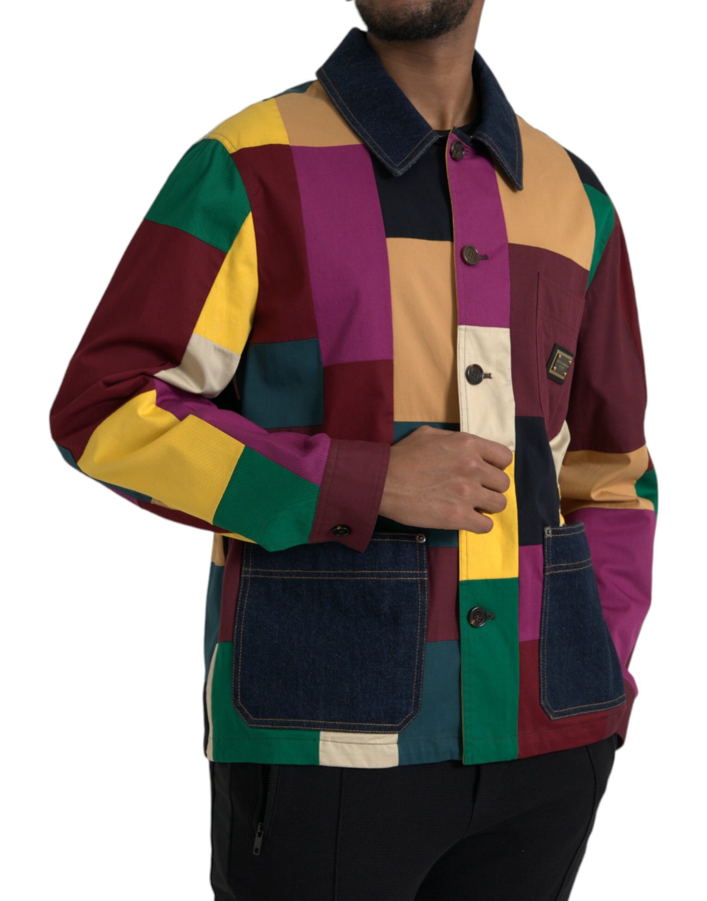 - Multicolor Patchwork Cotton Collared Jacket