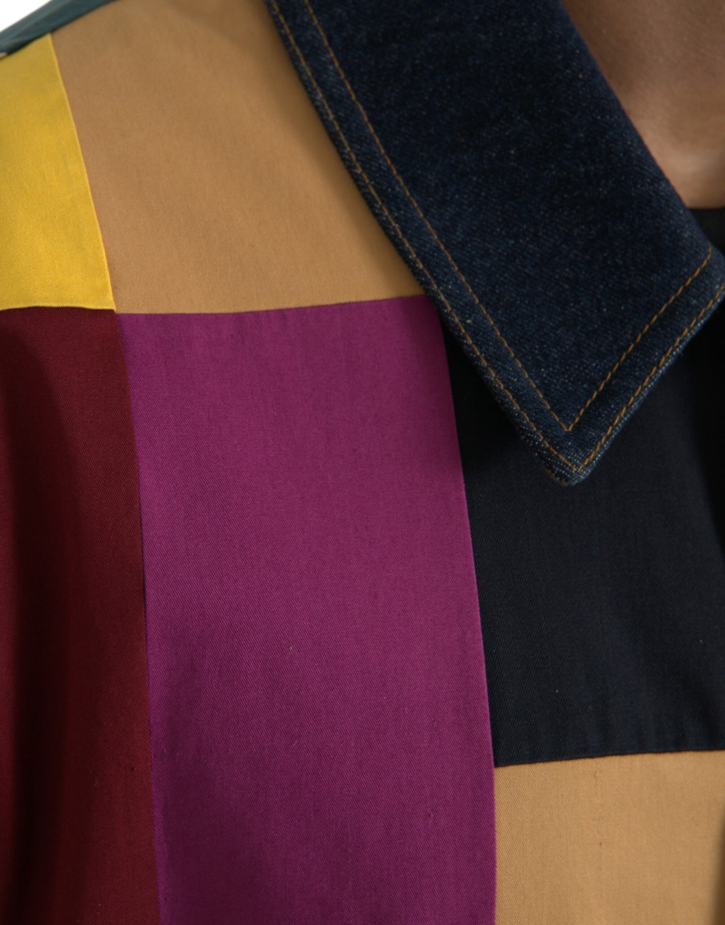 - Multicolor Patchwork Cotton Collared Jacket