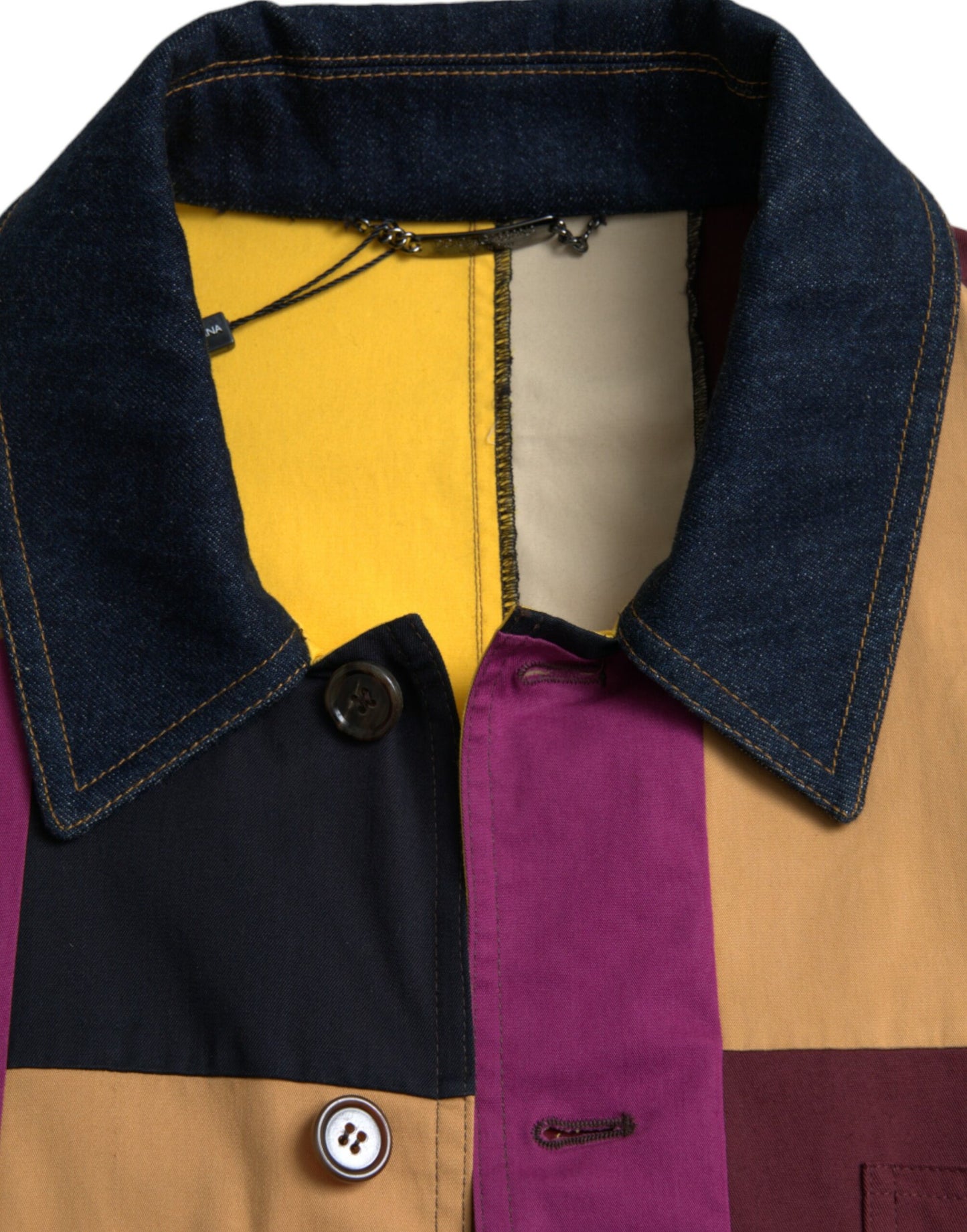 - Multicolor Patchwork Cotton Collared Jacket