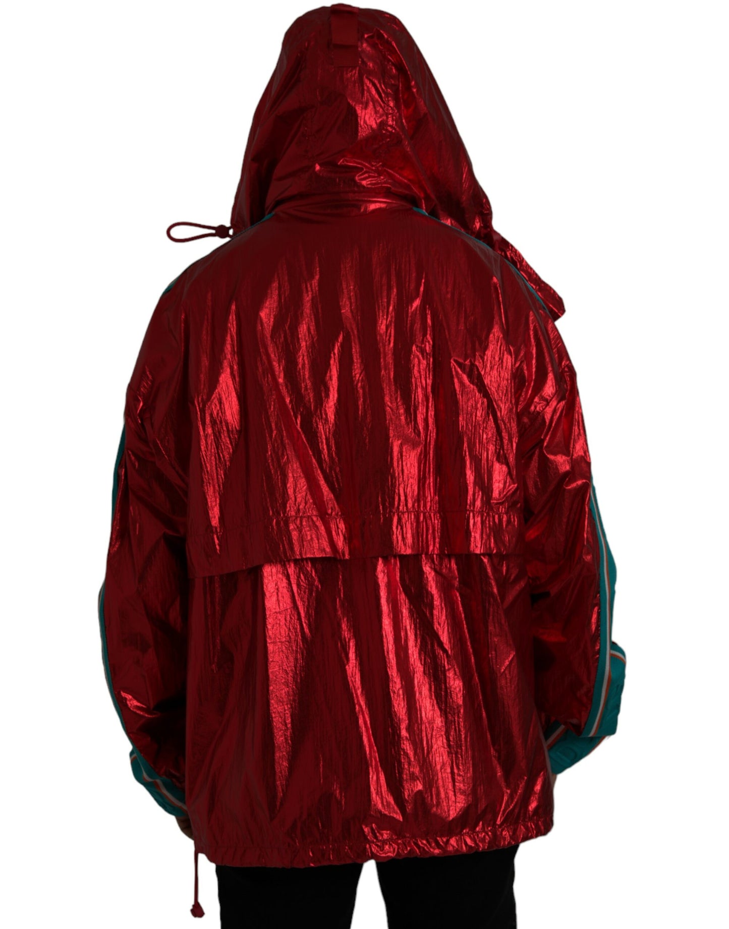 - Red Nylon Hooded Pullover Sweatshirt Jacket