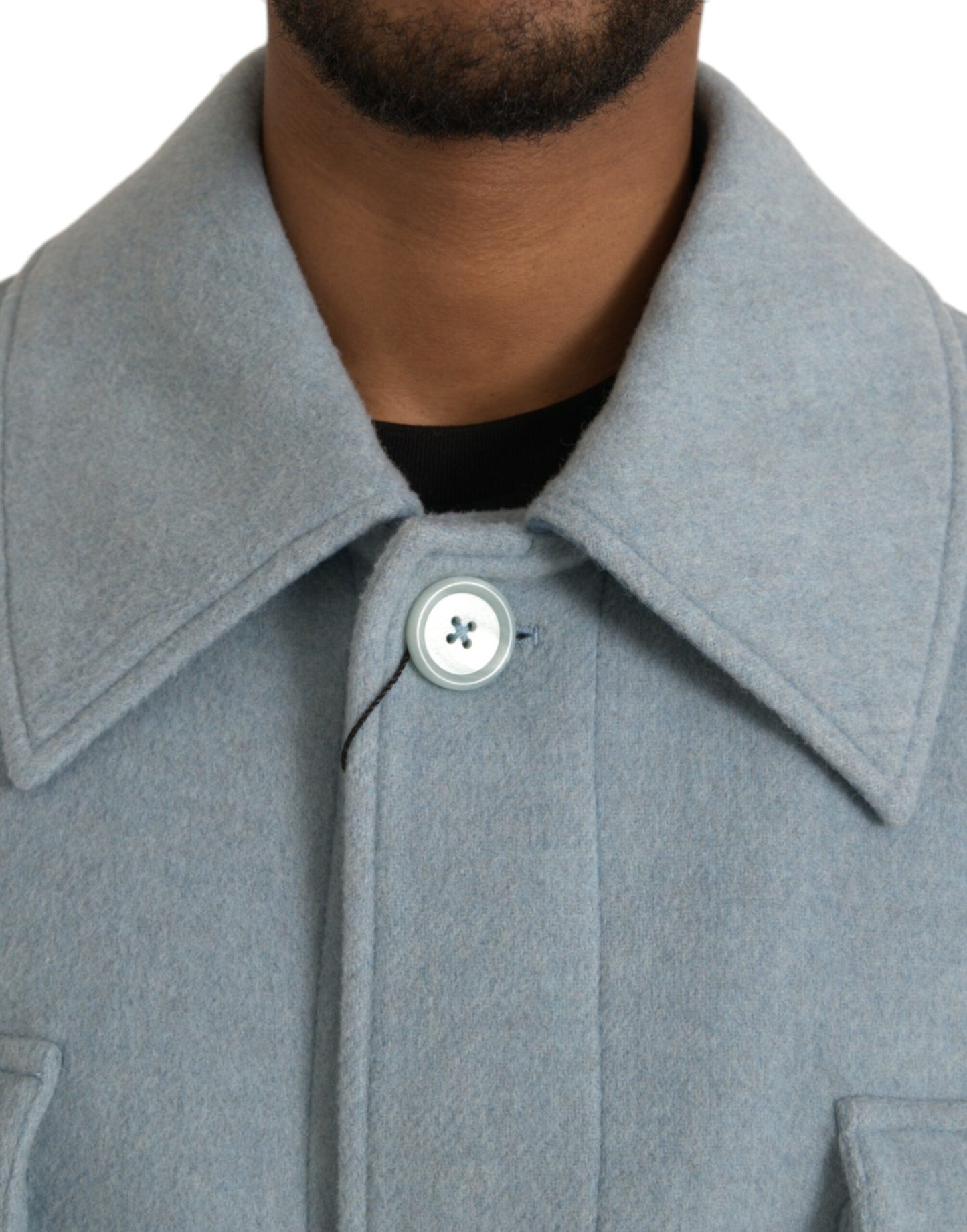 - Light Blue Wool Button Trench Coat Jacket