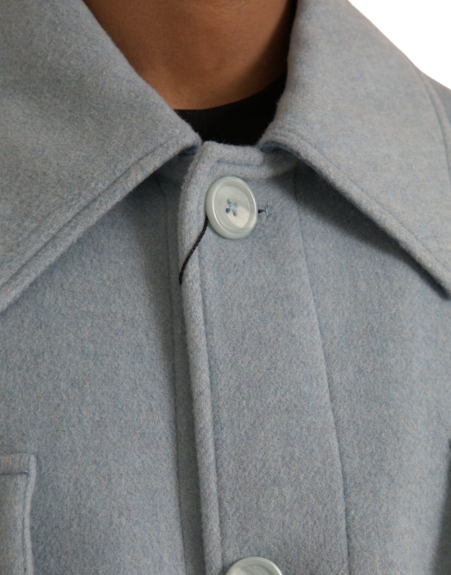 - Light Blue Wool Button Trench Coat Jacket