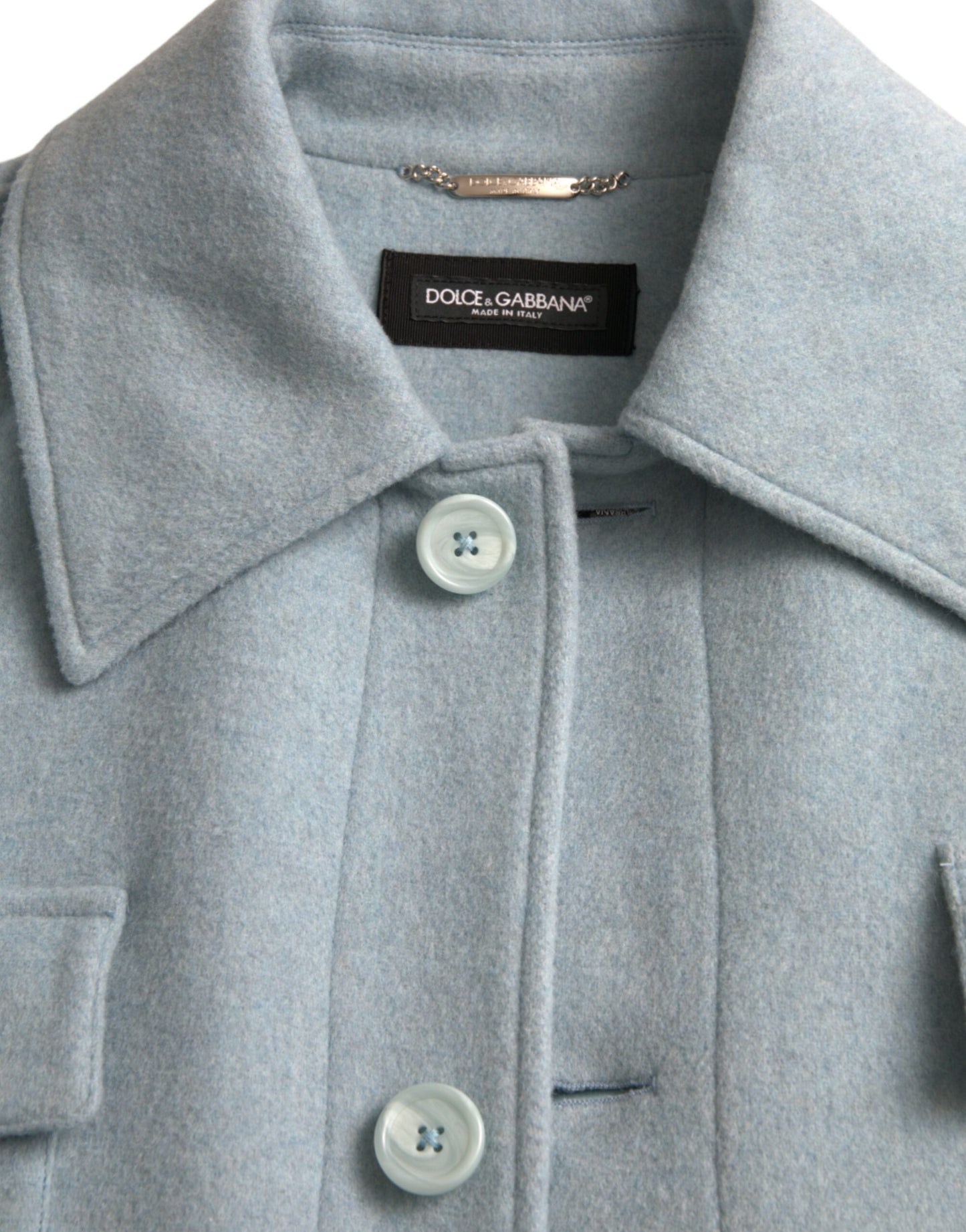- Light Blue Wool Button Trench Coat Jacket