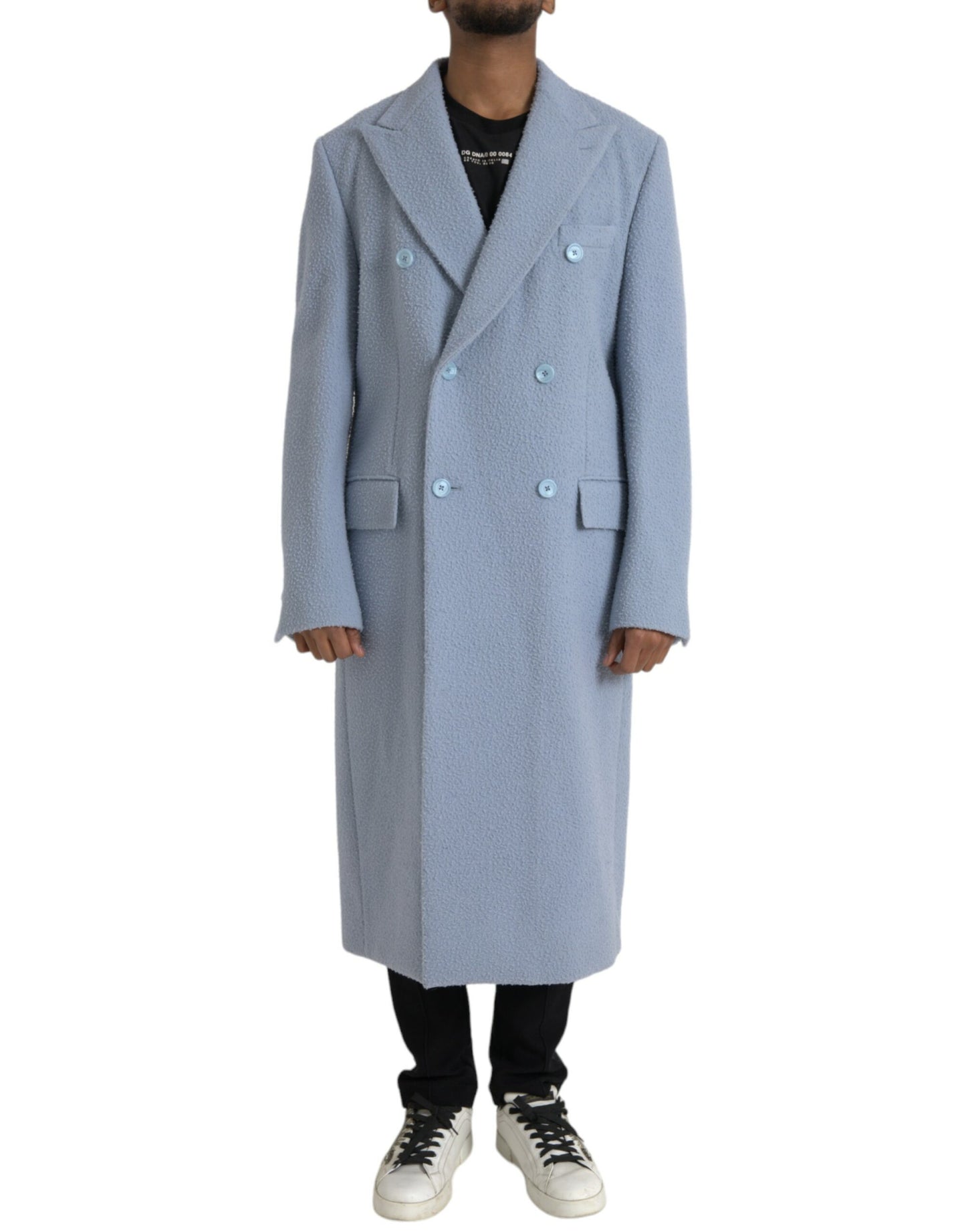 Blue Double Breasted Long Trench Coat Jacket - The Luxe Alliance
