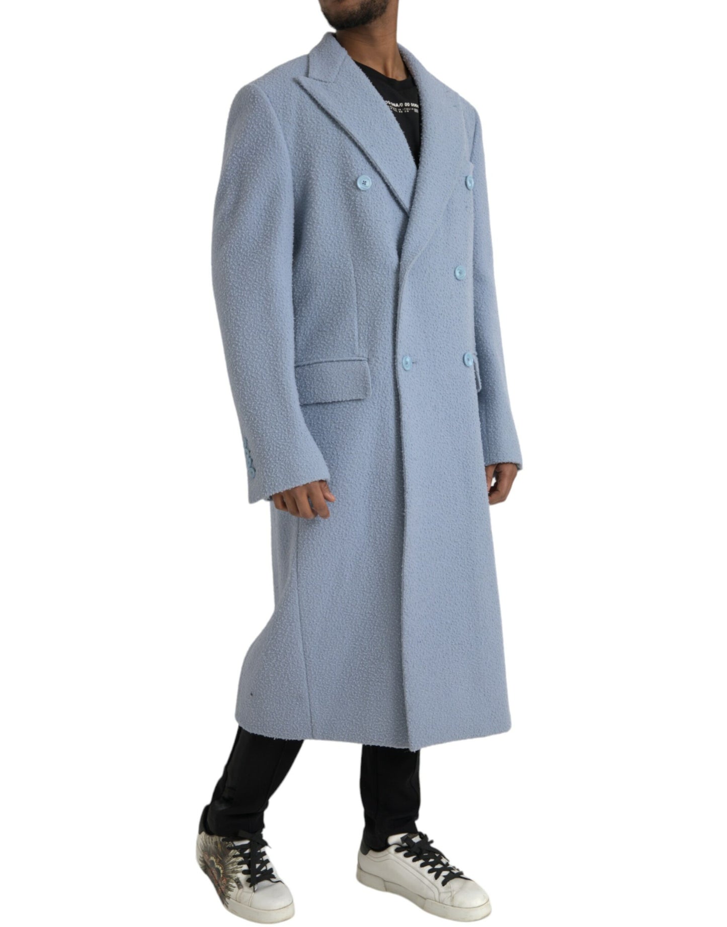 Blue Double Breasted Long Trench Coat Jacket - The Luxe Alliance