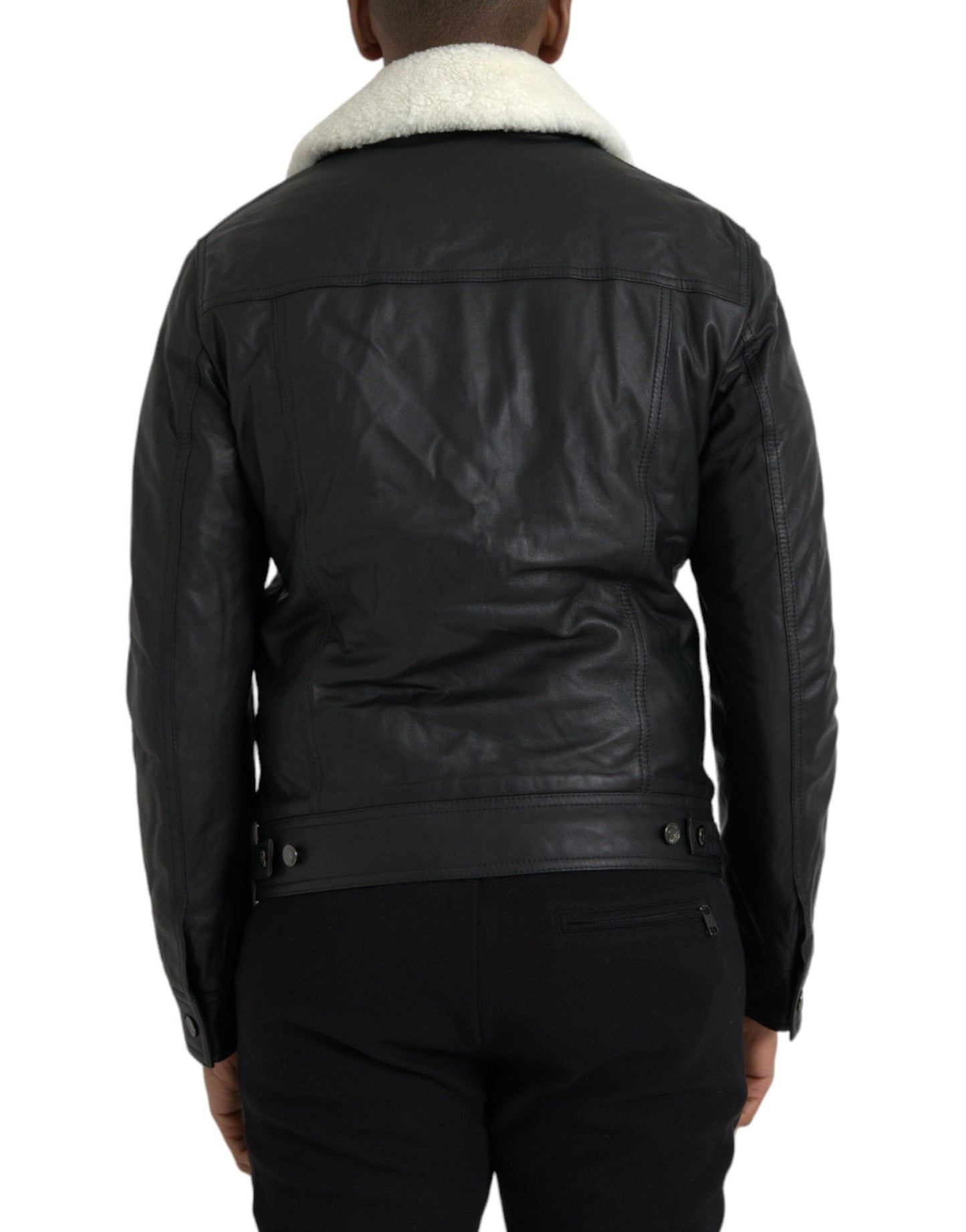 Black Leather Fur Collar Biker Coat Jacket - The Luxe Alliance