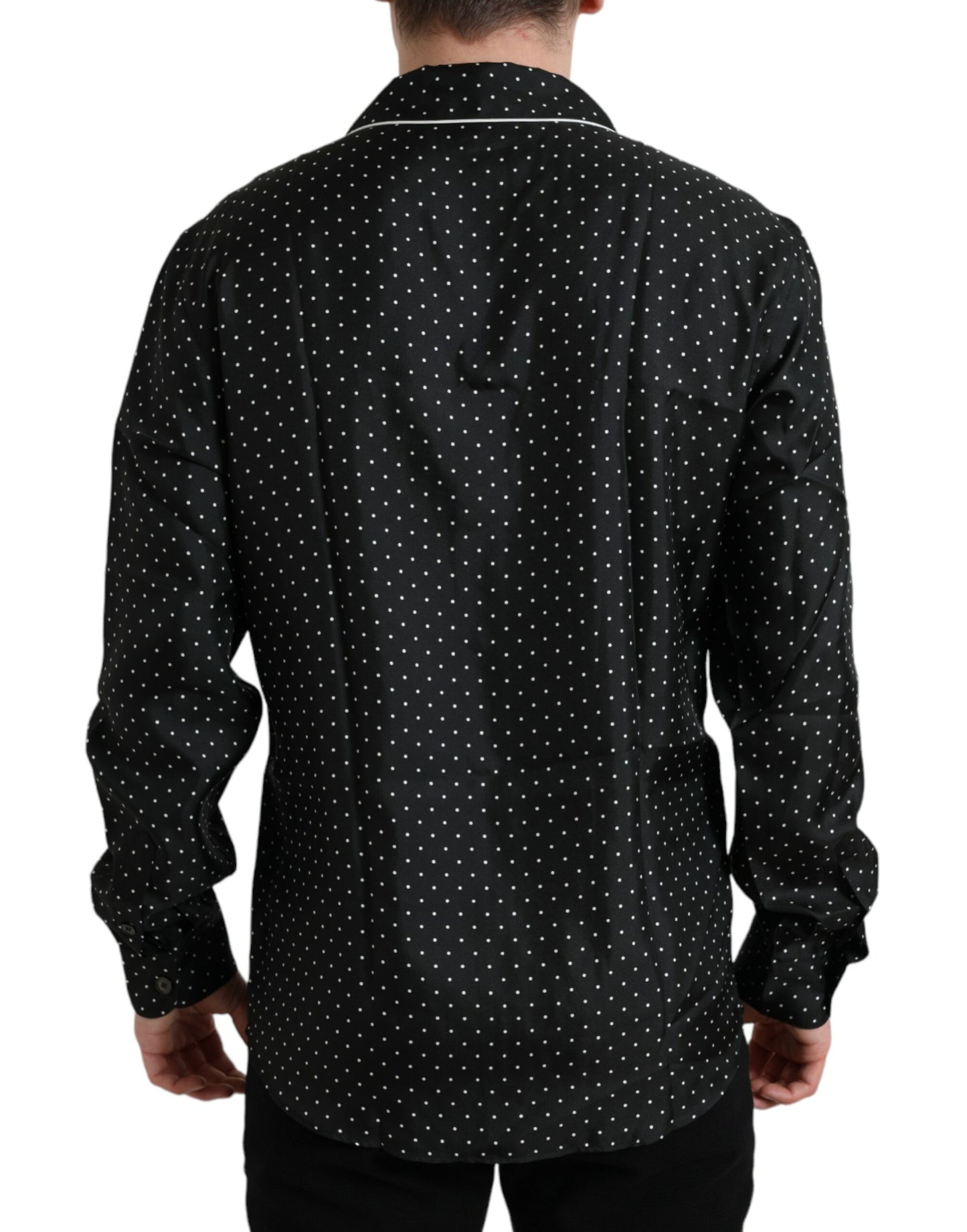 - Black Polka Dot Silk Long Sleeve Shirt