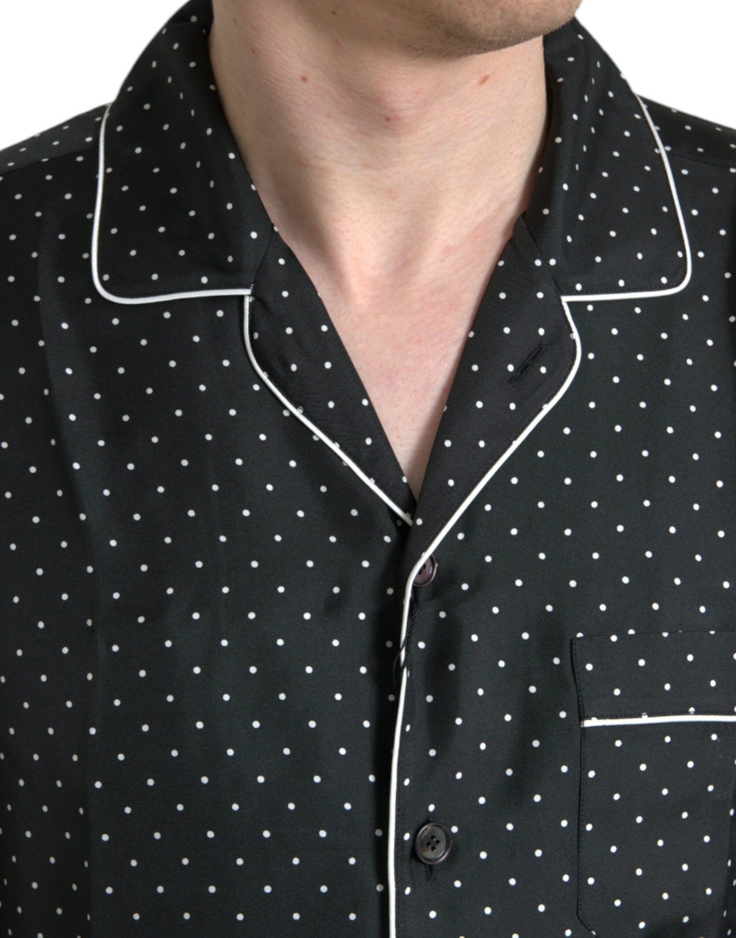 - Black Polka Dot Silk Long Sleeve Shirt