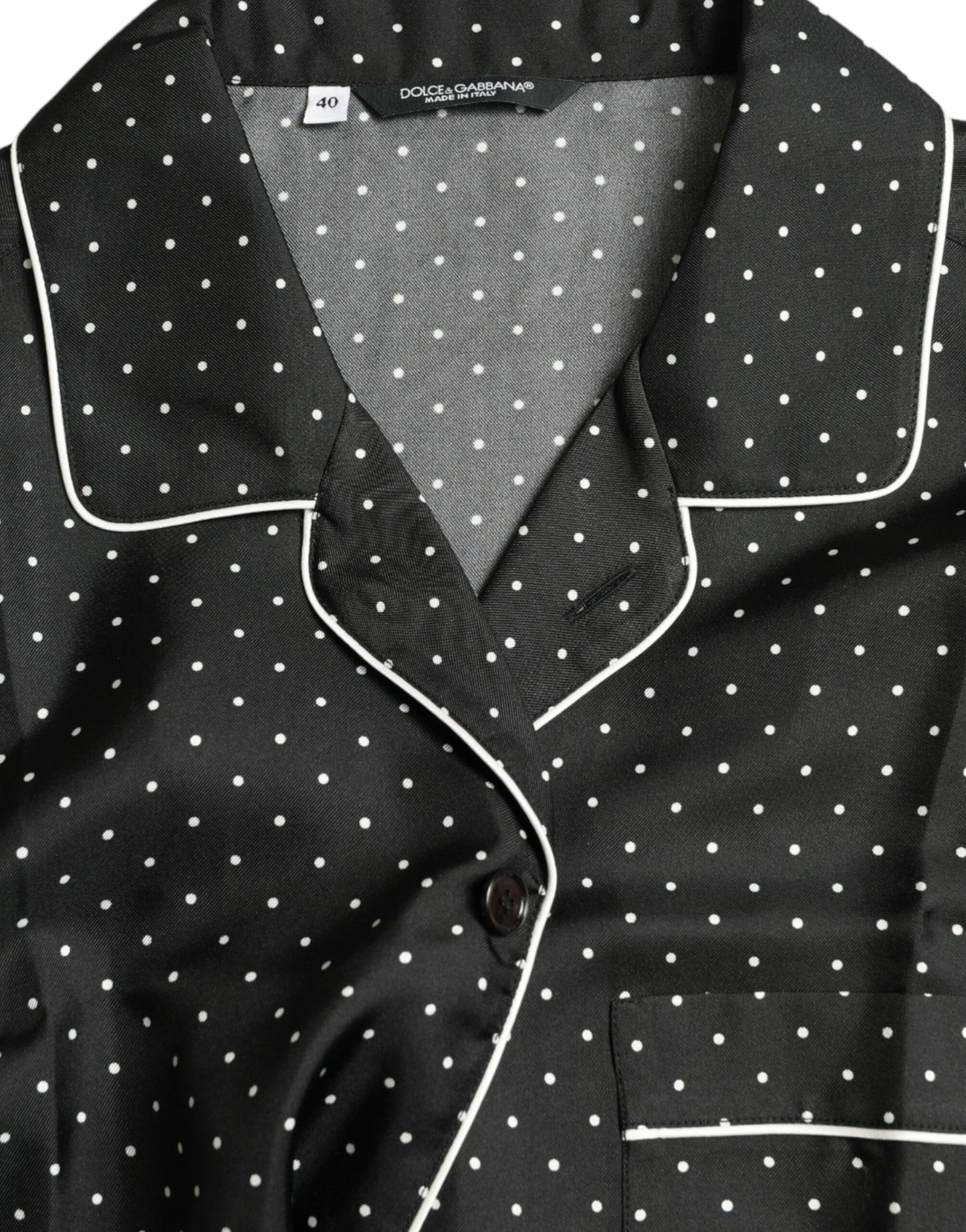 - Black Polka Dot Silk Long Sleeve Shirt