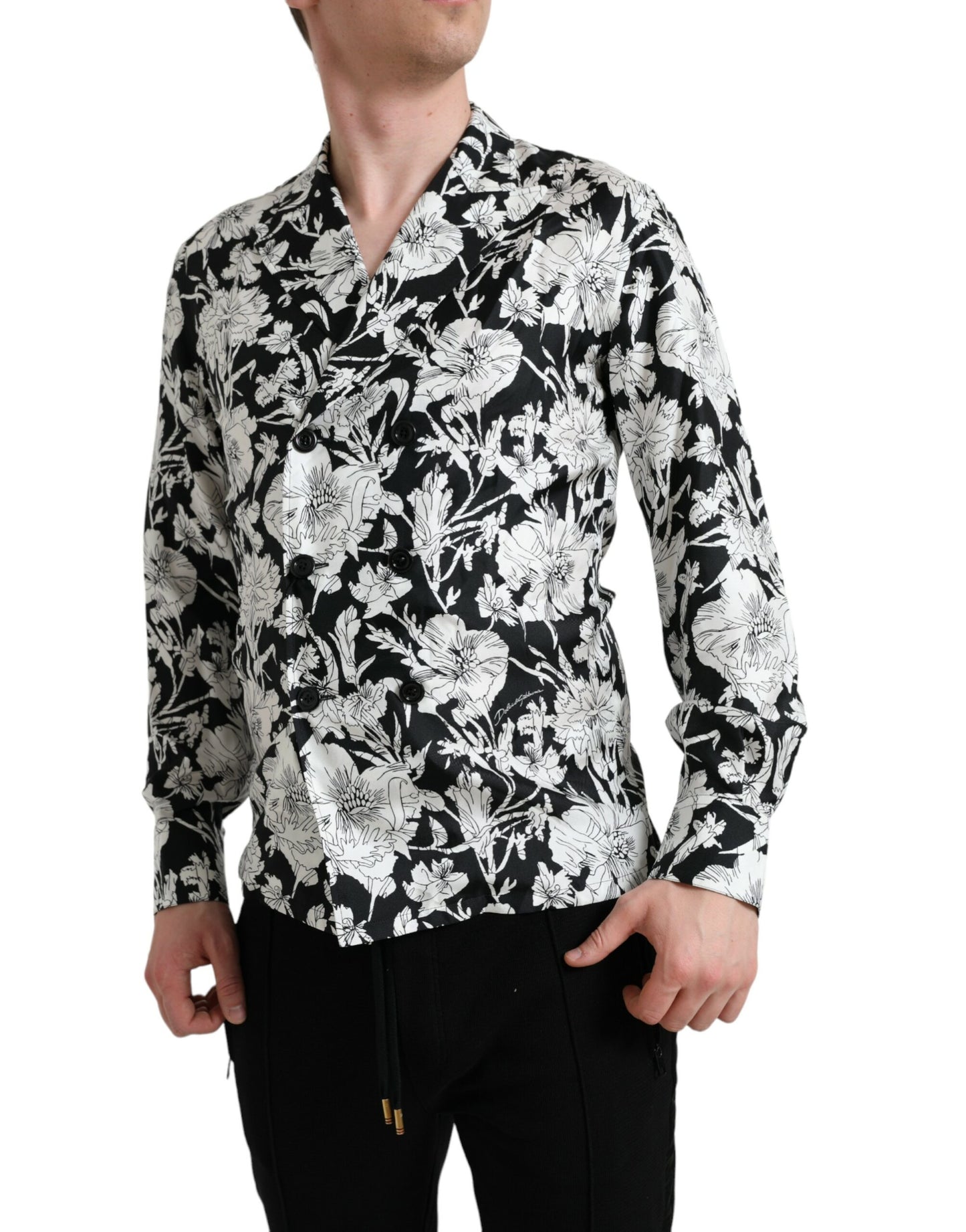 - Black White Floral Button Down Casual Shirt