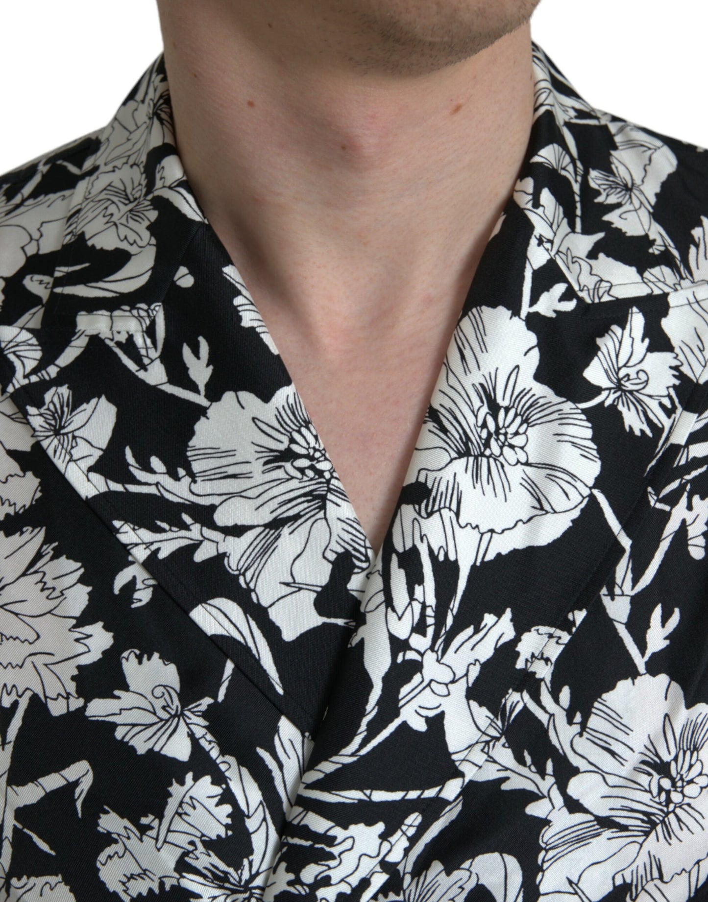 - Black White Floral Button Down Casual Shirt