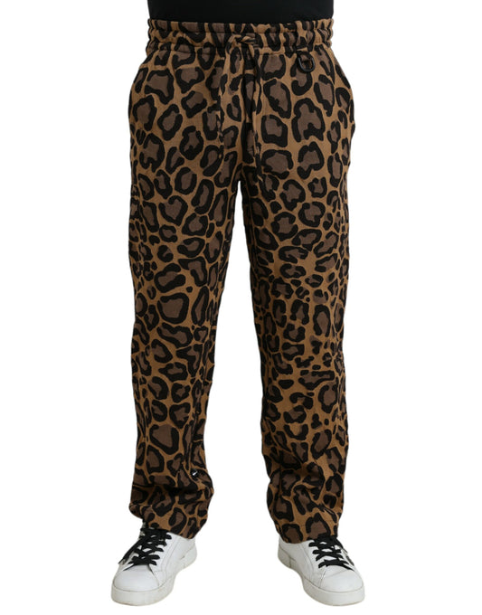 - Brown Leopard Print Polyester Jogger Pants