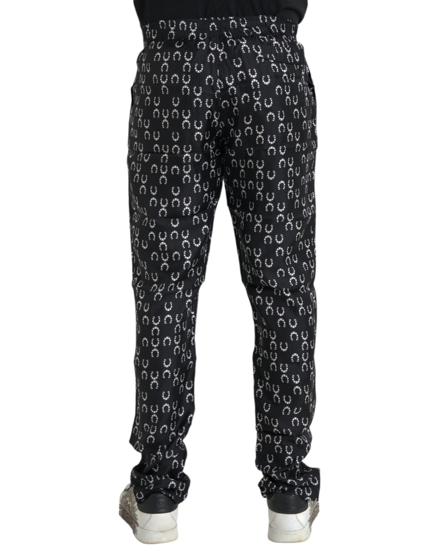 - Black Horseshoe Print Silk Pants