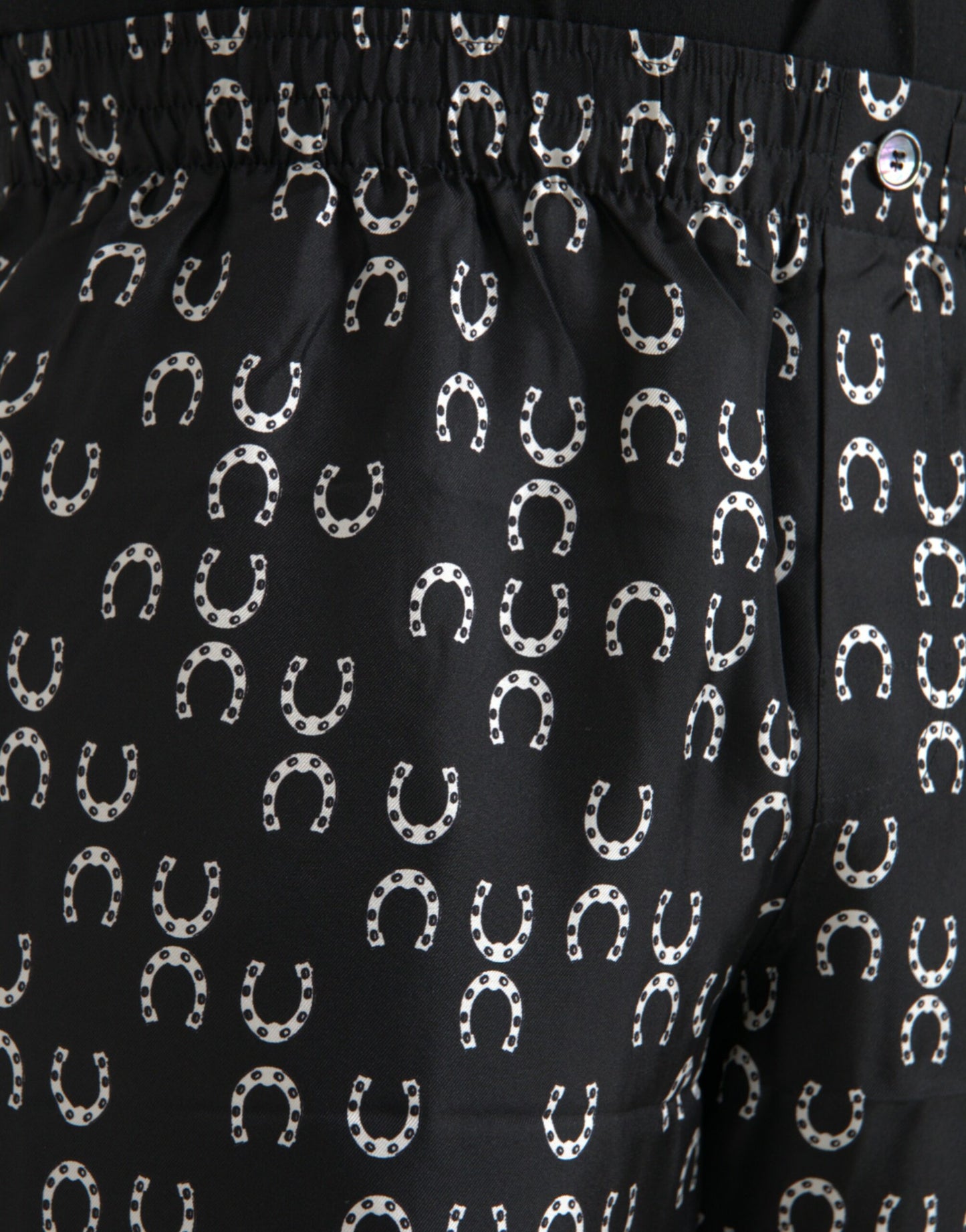 - Black Horseshoe Print Silk Pants