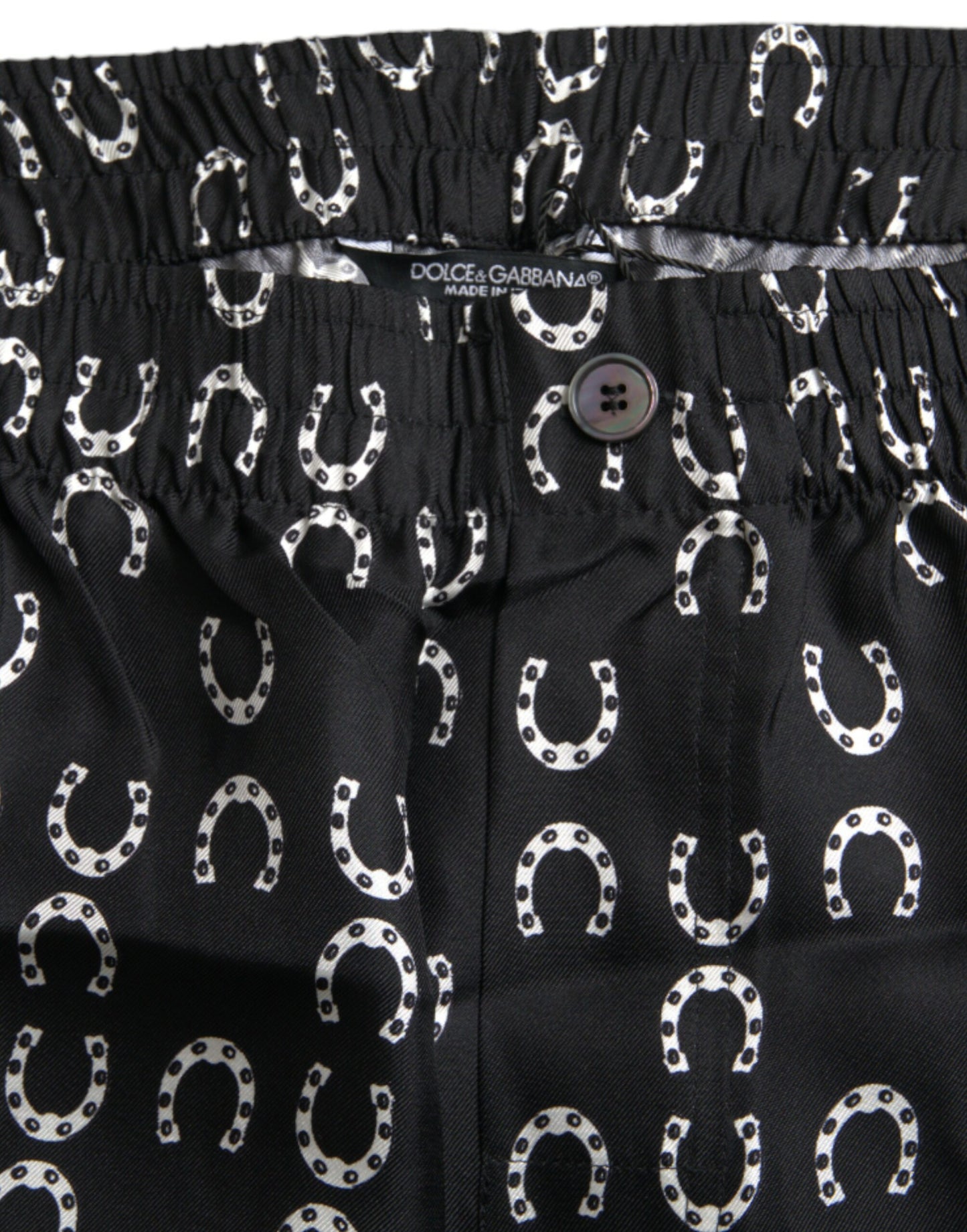 - Black Horseshoe Print Silk Pants