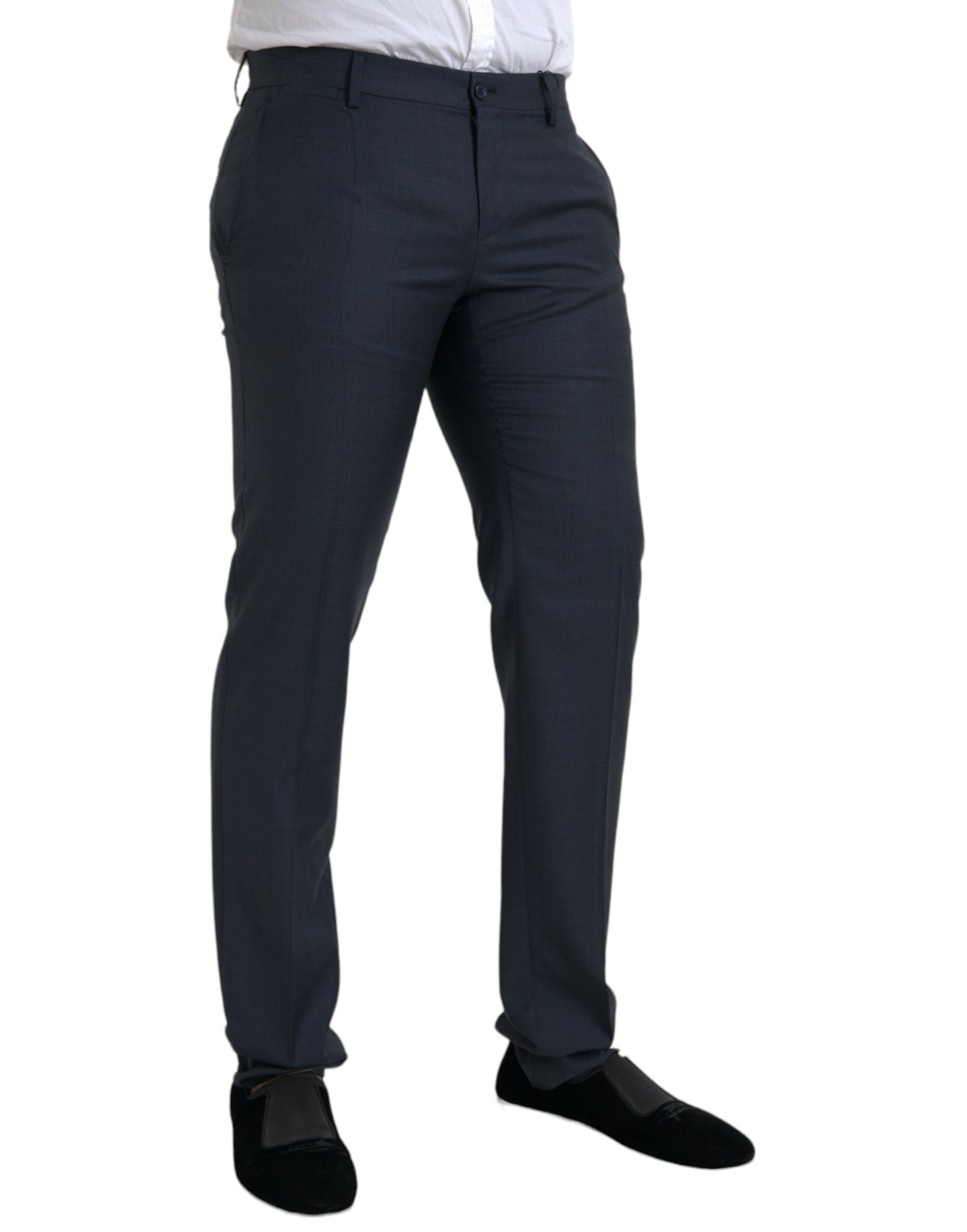 - Blue Wool Men Skinny Dress Pants