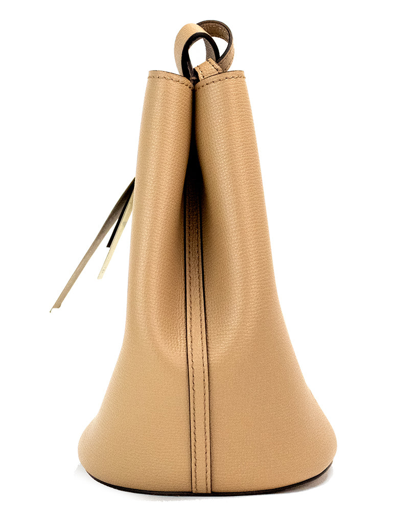 - Lorne Small Camel Haymarket Check Pebble Leather Bucket Handbag Purse