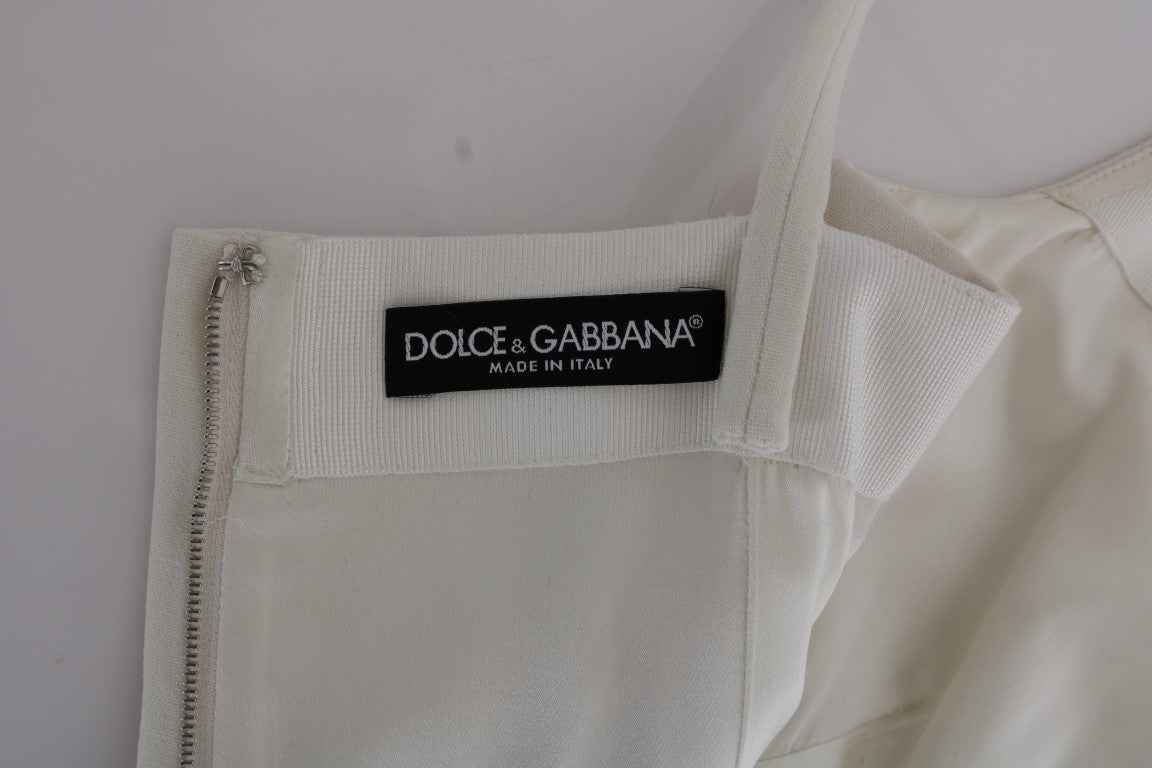- Elegant White Wool Shift Dress with Gold Brooch