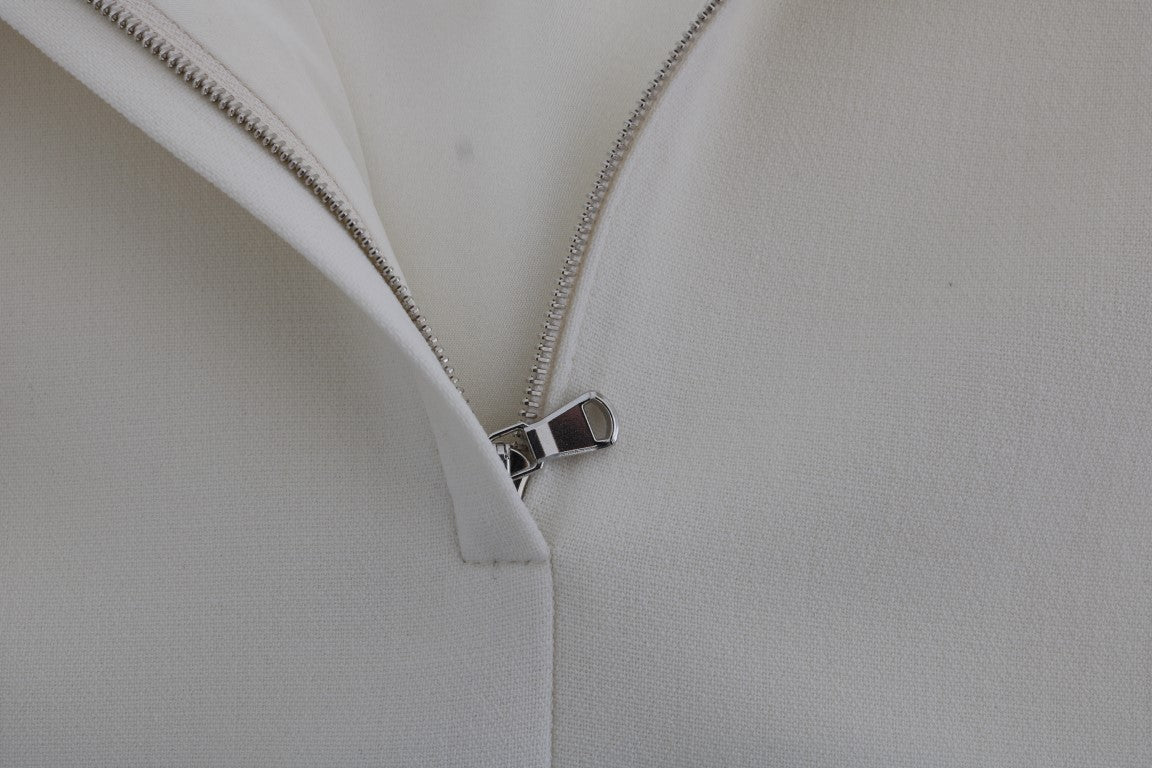 - Elegant White Wool Shift Dress with Gold Brooch