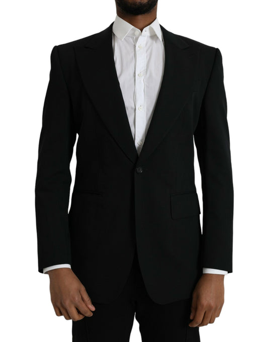 - Black Wool Peak Single Breasted Coat Blazer