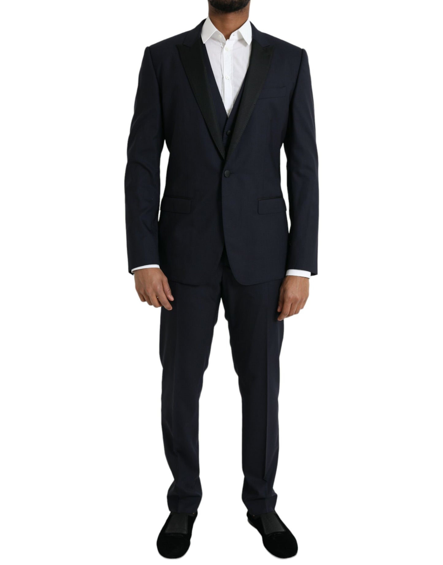 - Dark Blue MARTINI Wool Formal 3 Piece Suit