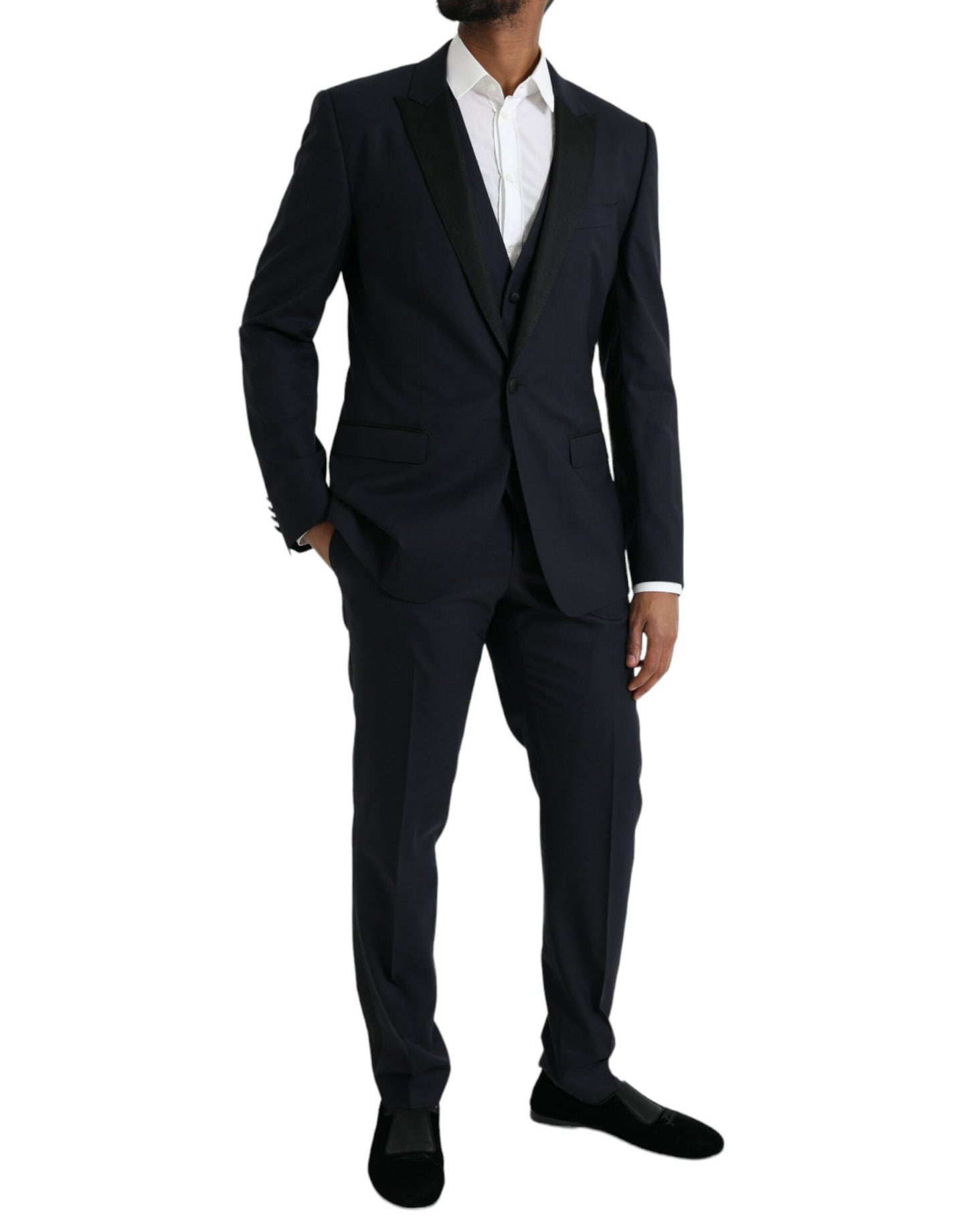 - Dark Blue MARTINI Wool Formal 3 Piece Suit