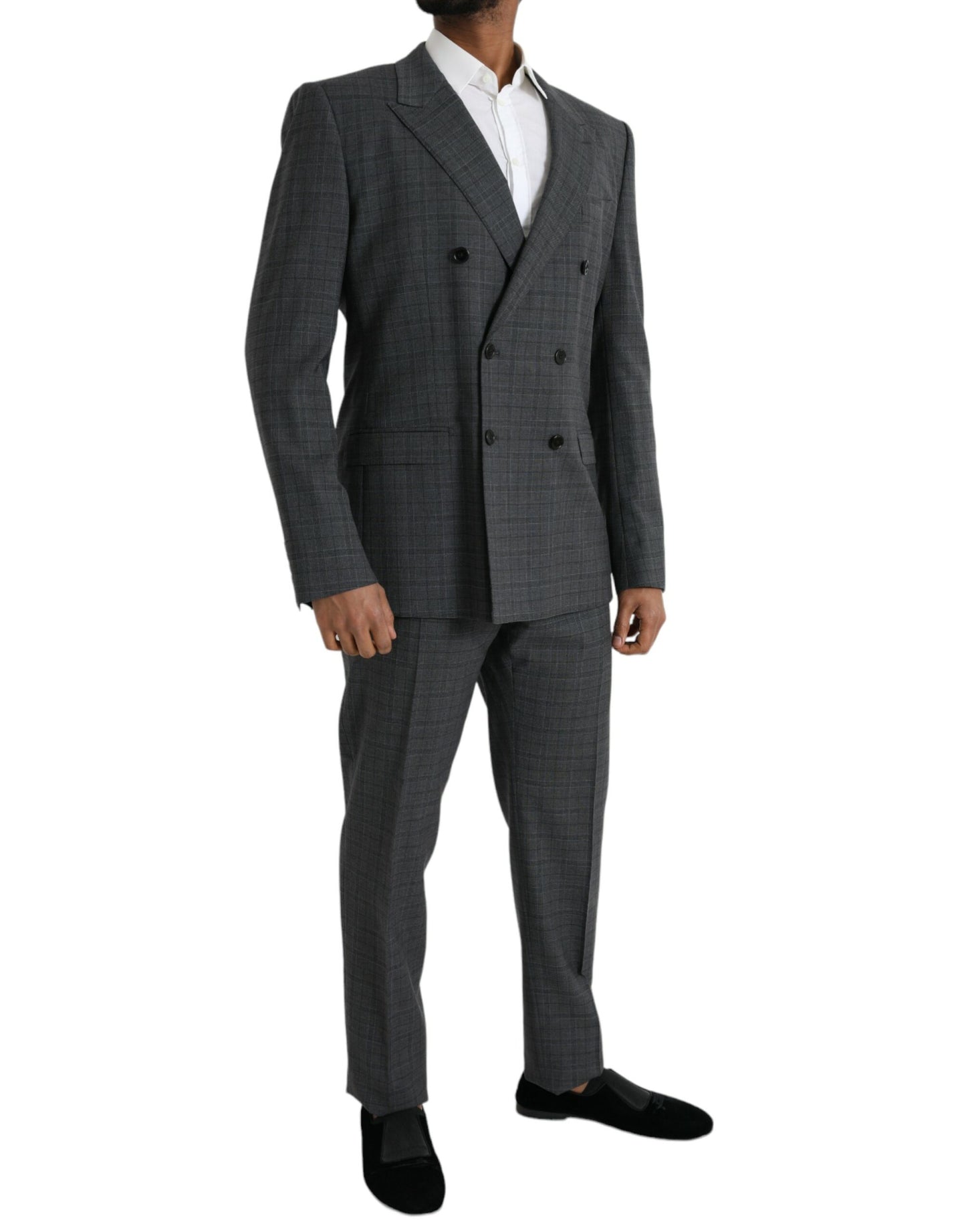 - Gray Plaid Wool MARTINI Formal 2 Piece Suit